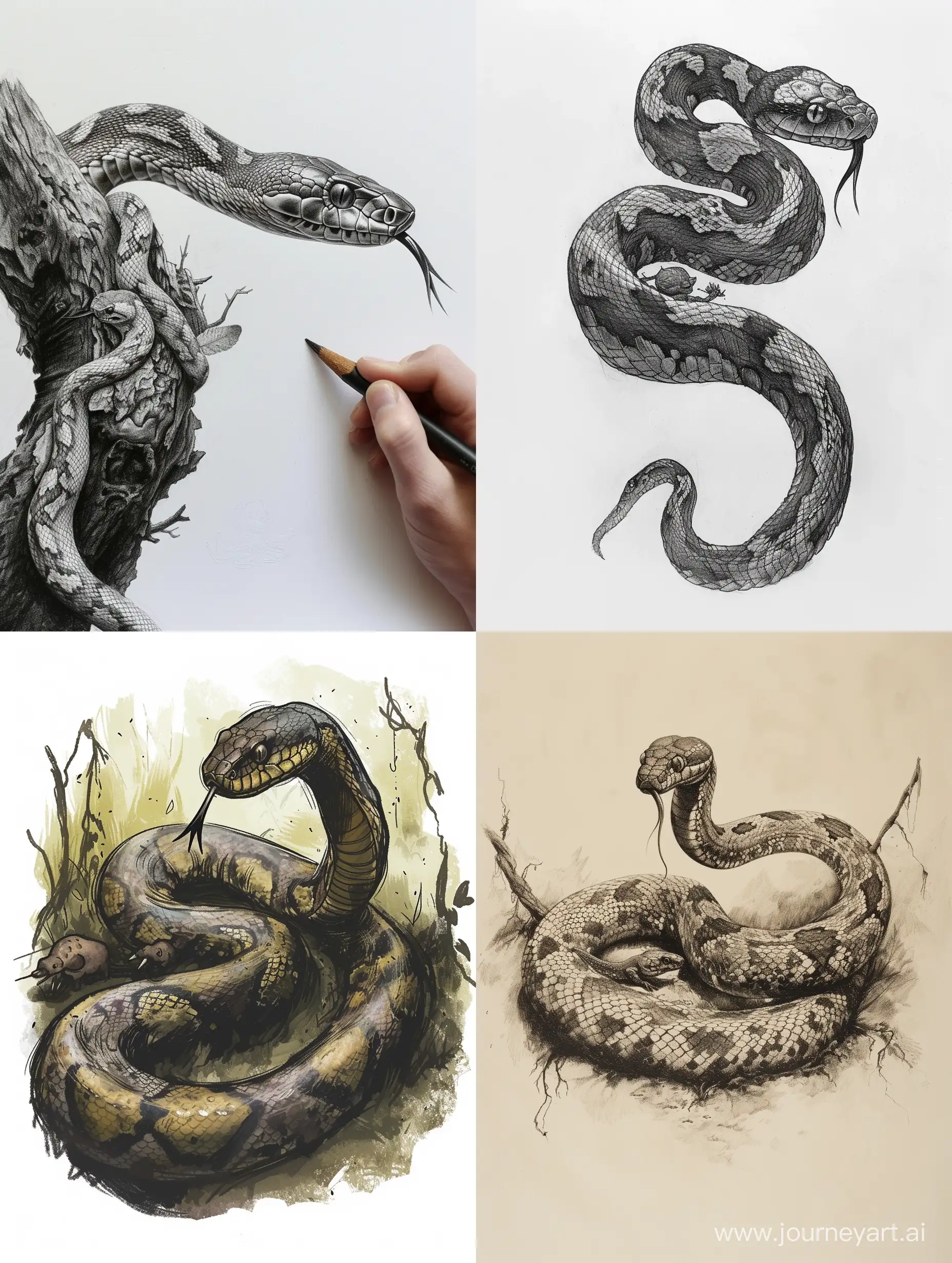 Нарисуй добрую змею Титанобоа, которая помогает другим животным