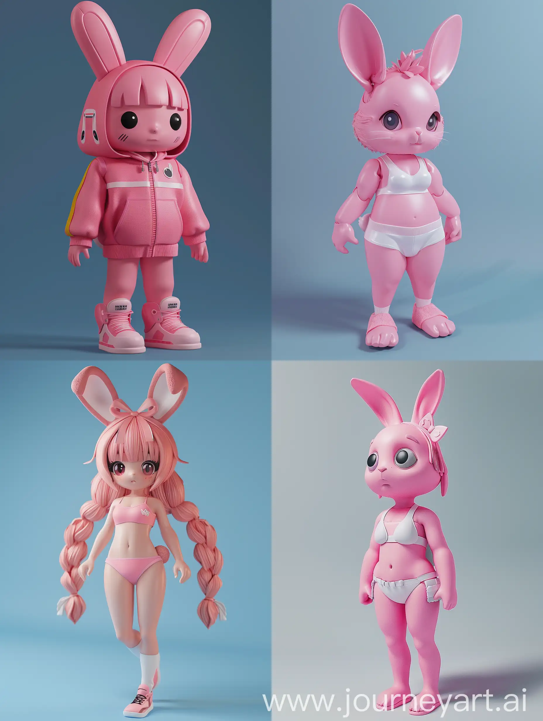 full body, pink rabbit, fashion one-piece sportswear, chibi, blind box, clay, 3D, C4D, Blender, OC renderer, ultra HD, 3D rendering Natural lighting, 16K , best quality