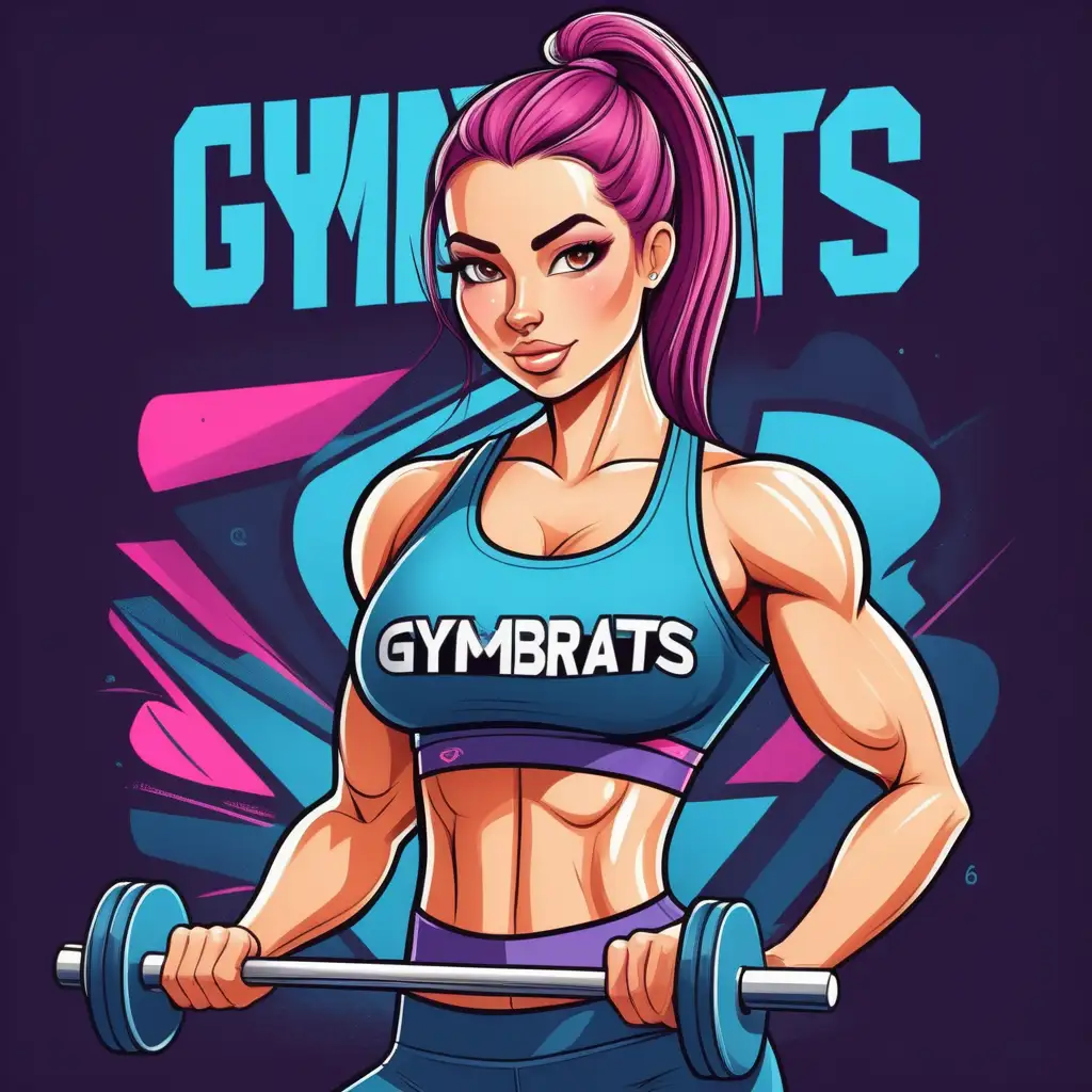 beautiful cartoon 
ABSTRACT model working out in fancy gym clothes for a t-shirt that says Gymbrats


