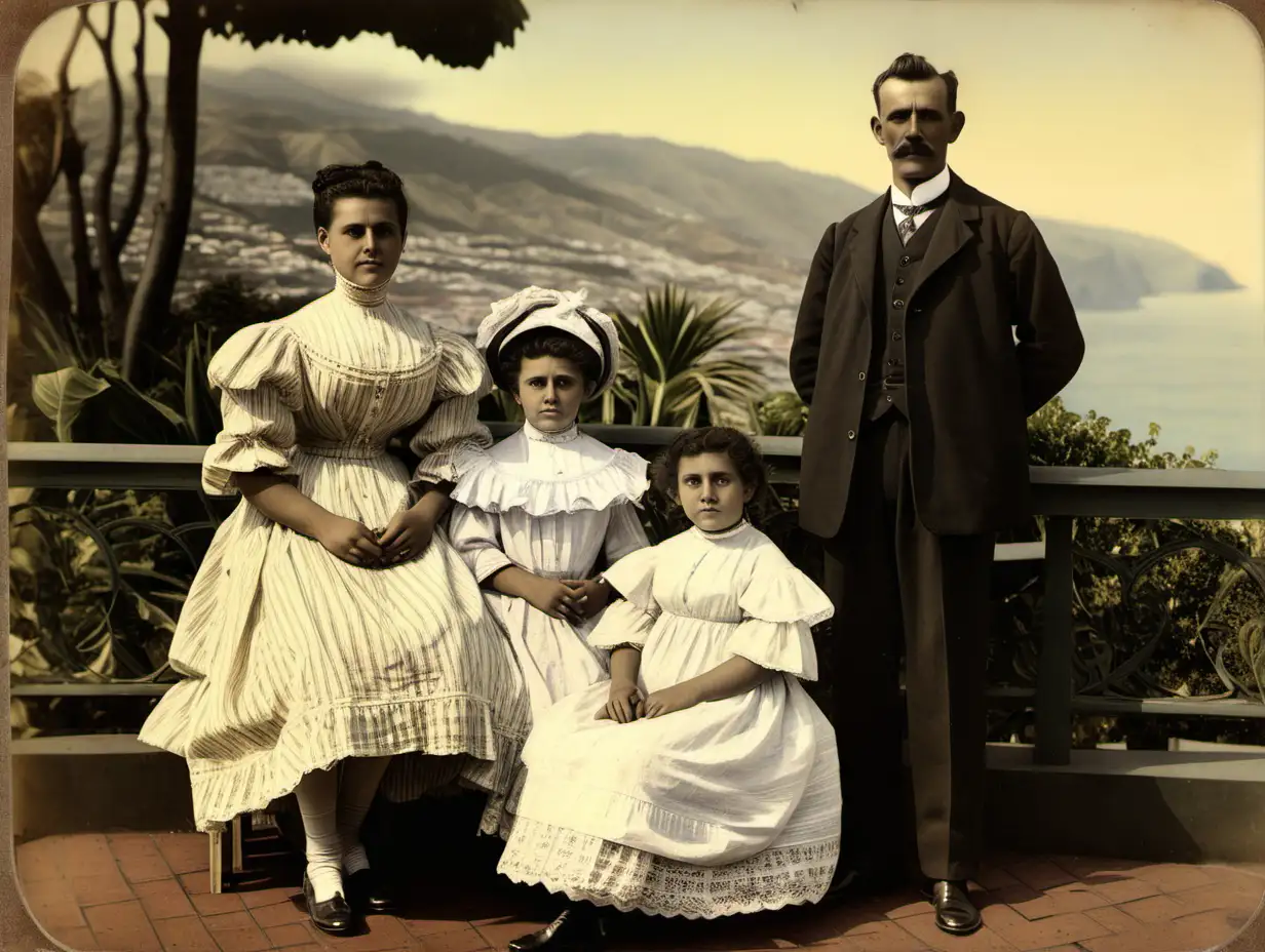 Vintage portrait of a family from Funchal, on the island of Madeira, from around 1900