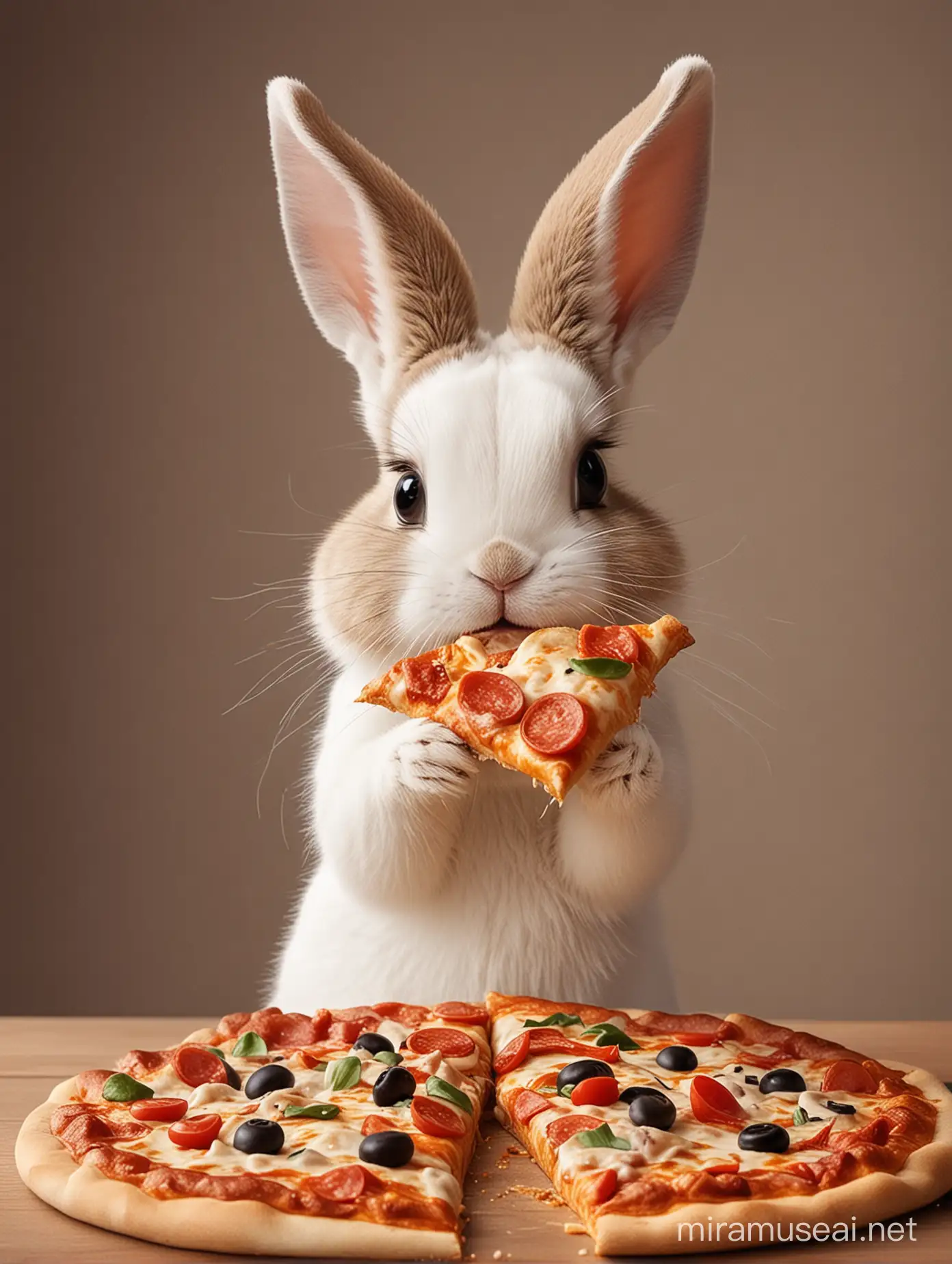 Adorable Rabbit Enjoying a Gourmet Pizza