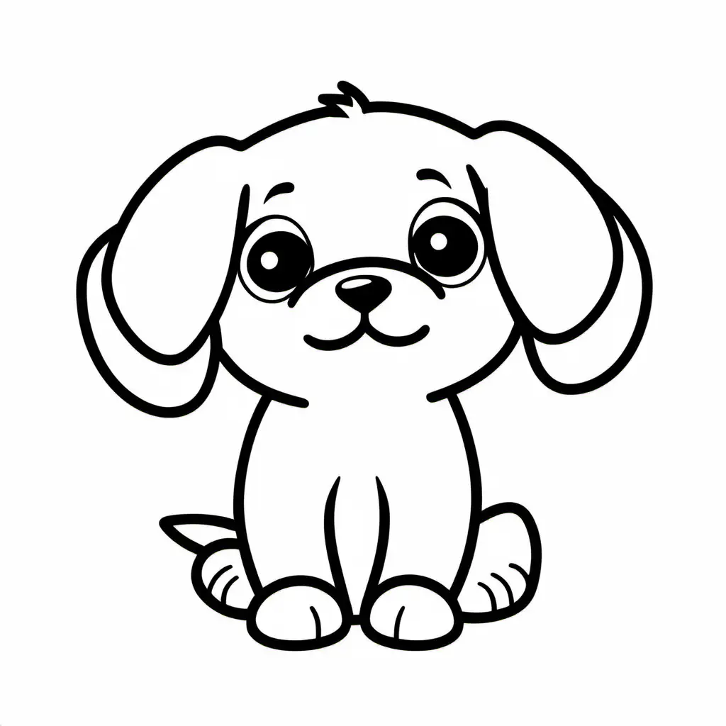Kawaii Puppy Dog with simple
white background
, Coloring Page, black and white, line art, white background, Simplicity, Ample White Space. The background of the coloring page is plain white to make it easy for young children to color within the lines. The outlines of all the subjects are easy to distinguish, making it simple for kids to color without too much difficulty