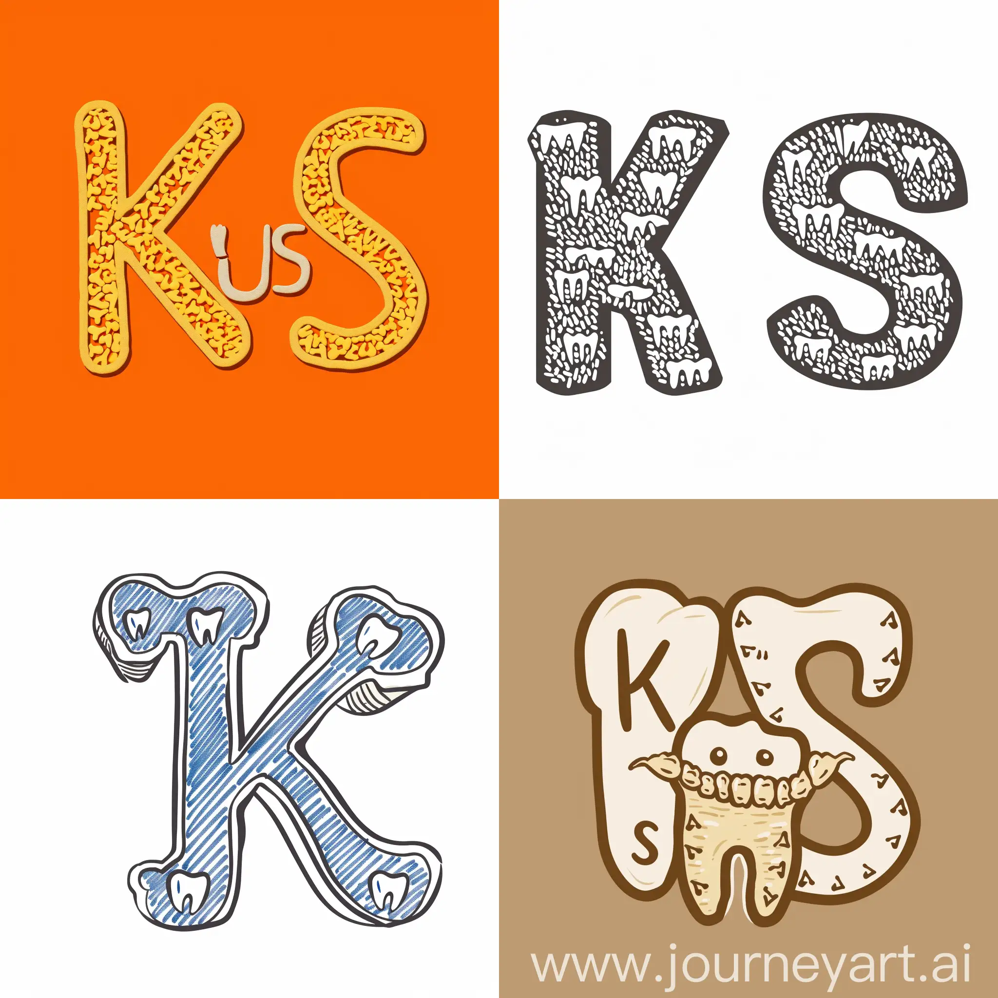 Нарисуй логотип для стоматологической клиники KusStom. Используй зубчики в качестве букв "K" и "S", чтобы обыграть название KusStom
