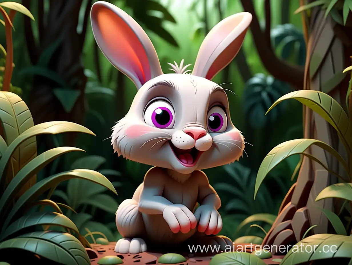 Whimsical-8K-Cartoon-Illustration-Playful-Rabbit-Explores-Lush-Jungle-Setting