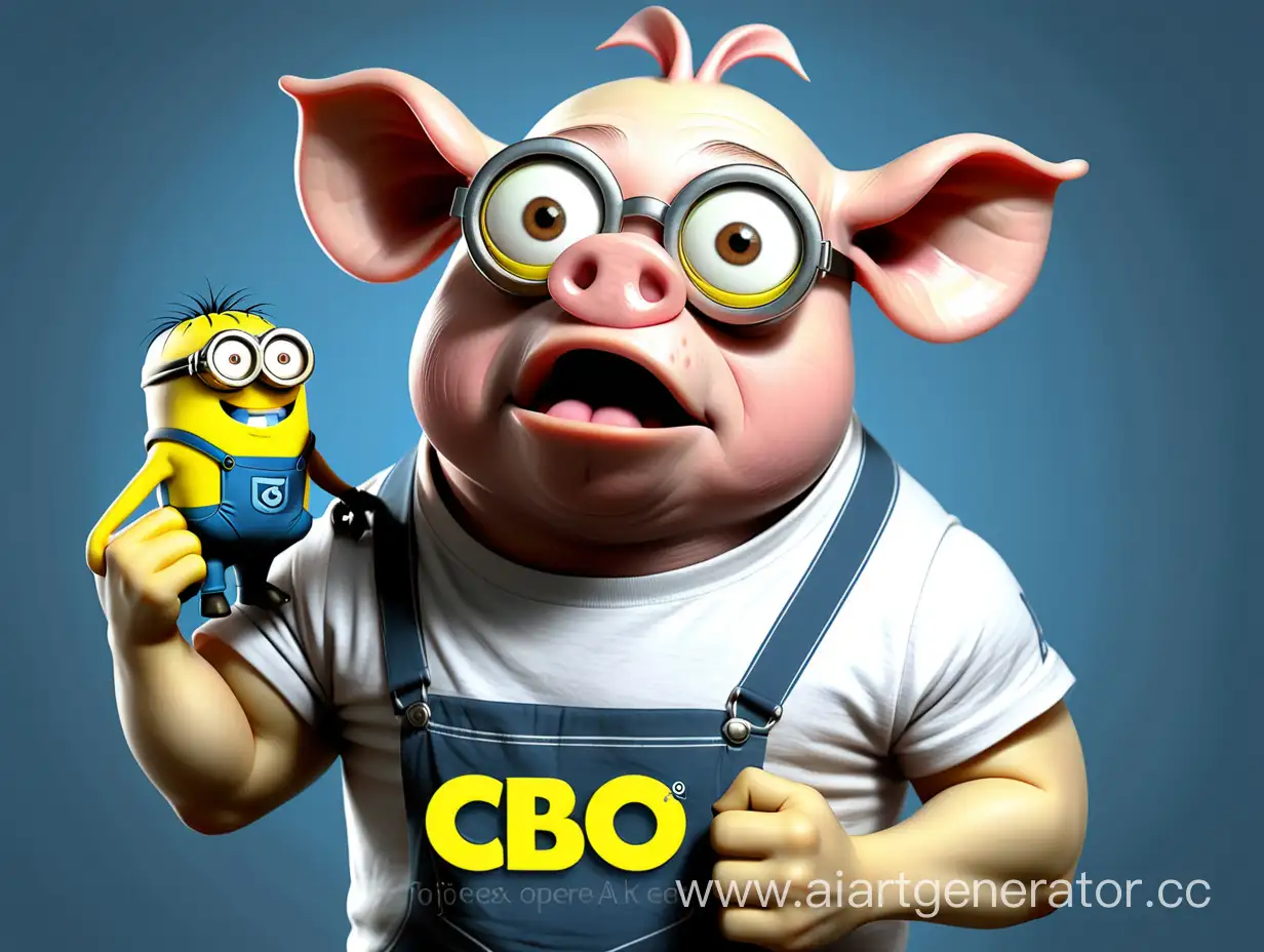 CBO-Pig-Embraces-Minion-Adorable-Pig-Wearing-CBO-TShirt-Cuddles-Beloved-Minion