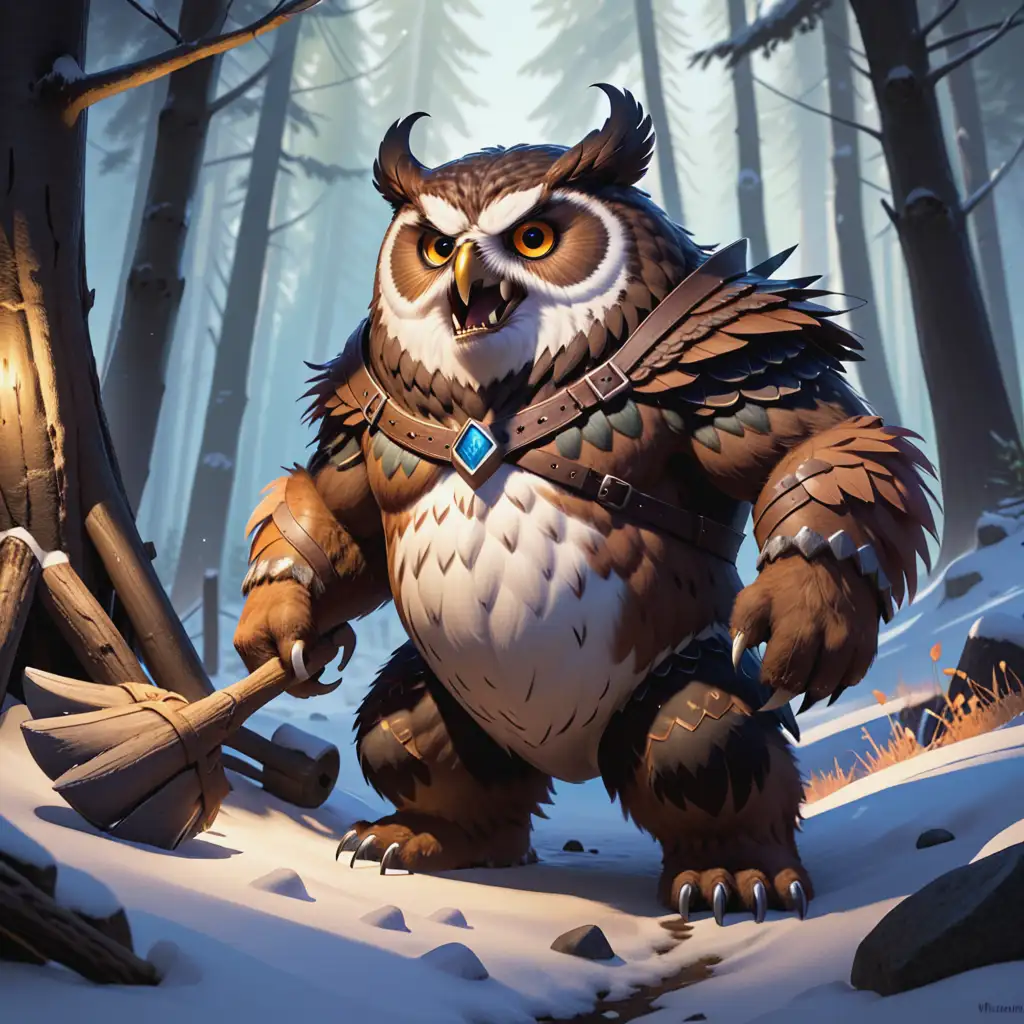 angry owlbear guarding barrow, owlbear den