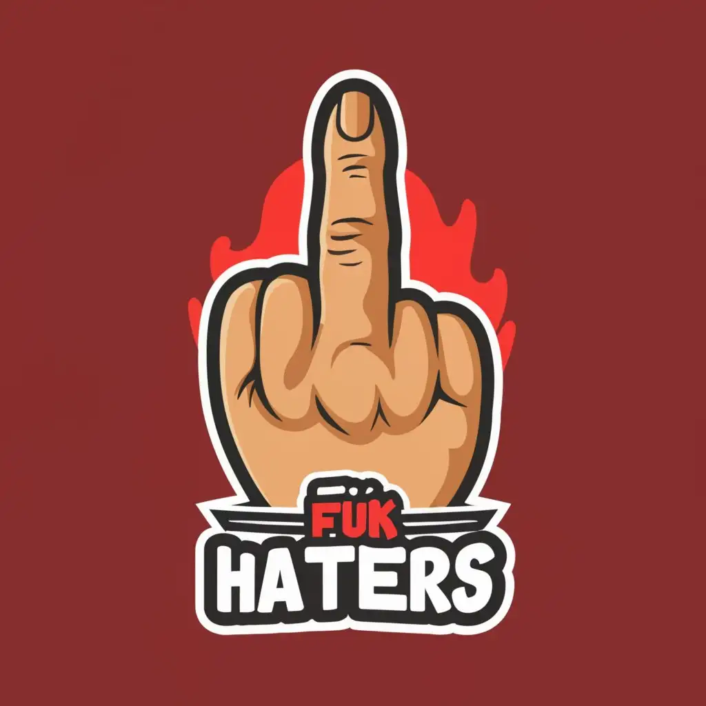 a logo design,with the text "f**k the haters", main symbol:cartoon of the Middle finger,complex,clear background