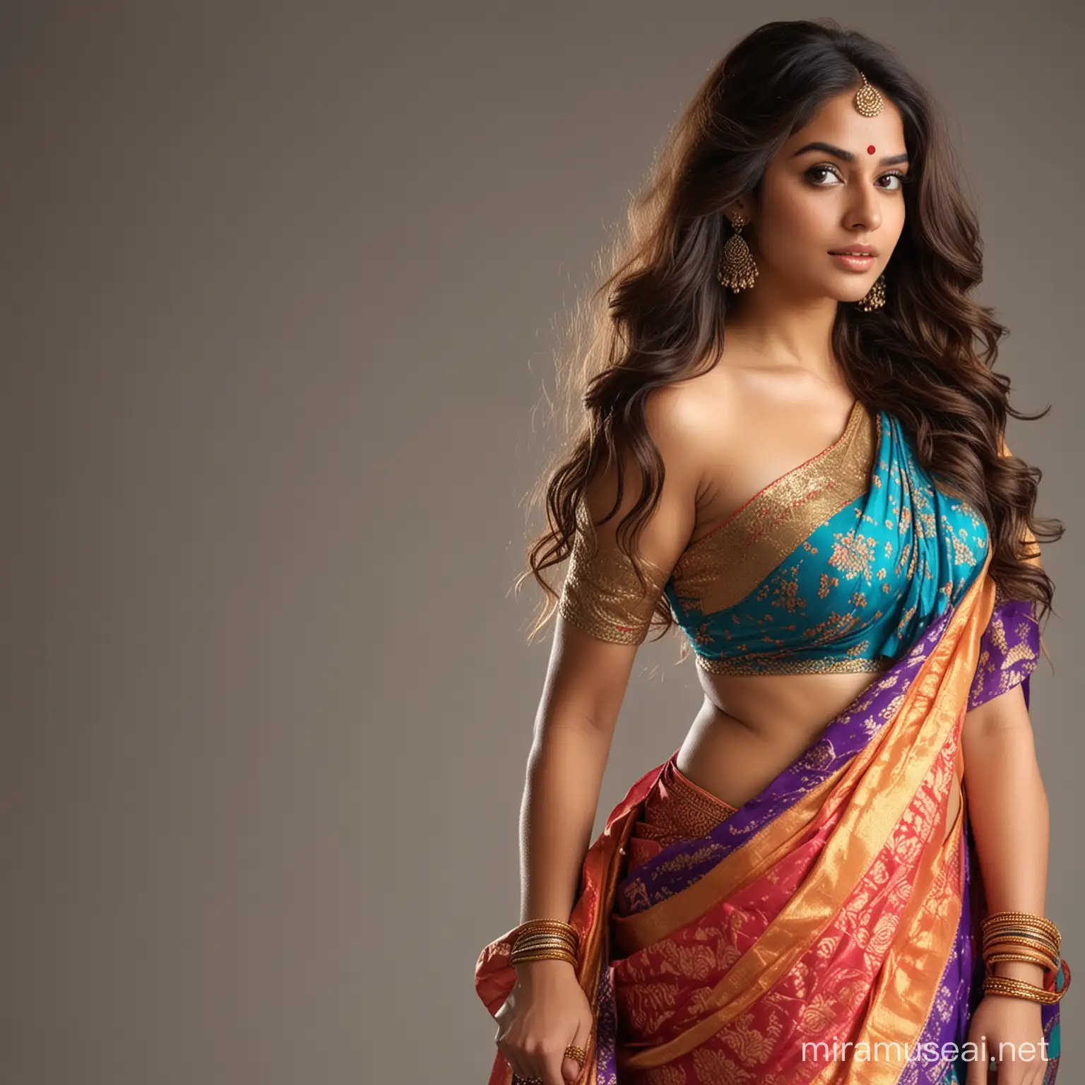 Elegant Indian Girl in Colorful Saree Poses with Arrogance in 4K Portrait