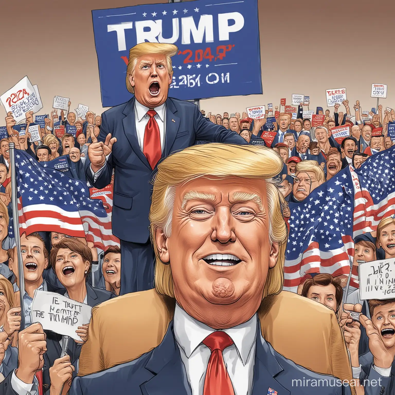 Vibrant Cartoon Trump Triumphs in the 2024 Election