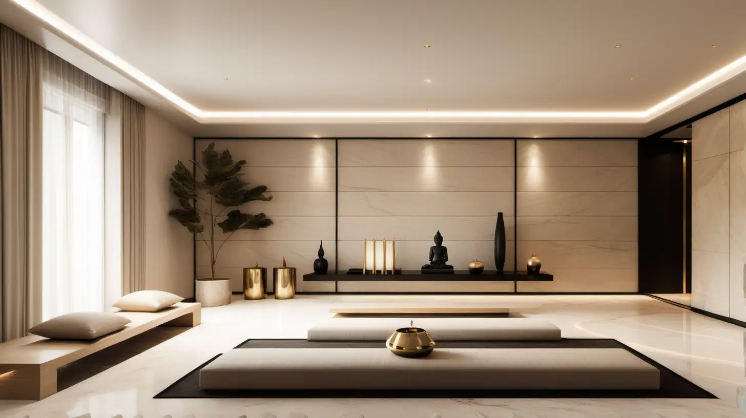 Contemporary Minimalist Meditation Room with High Ceilings and
