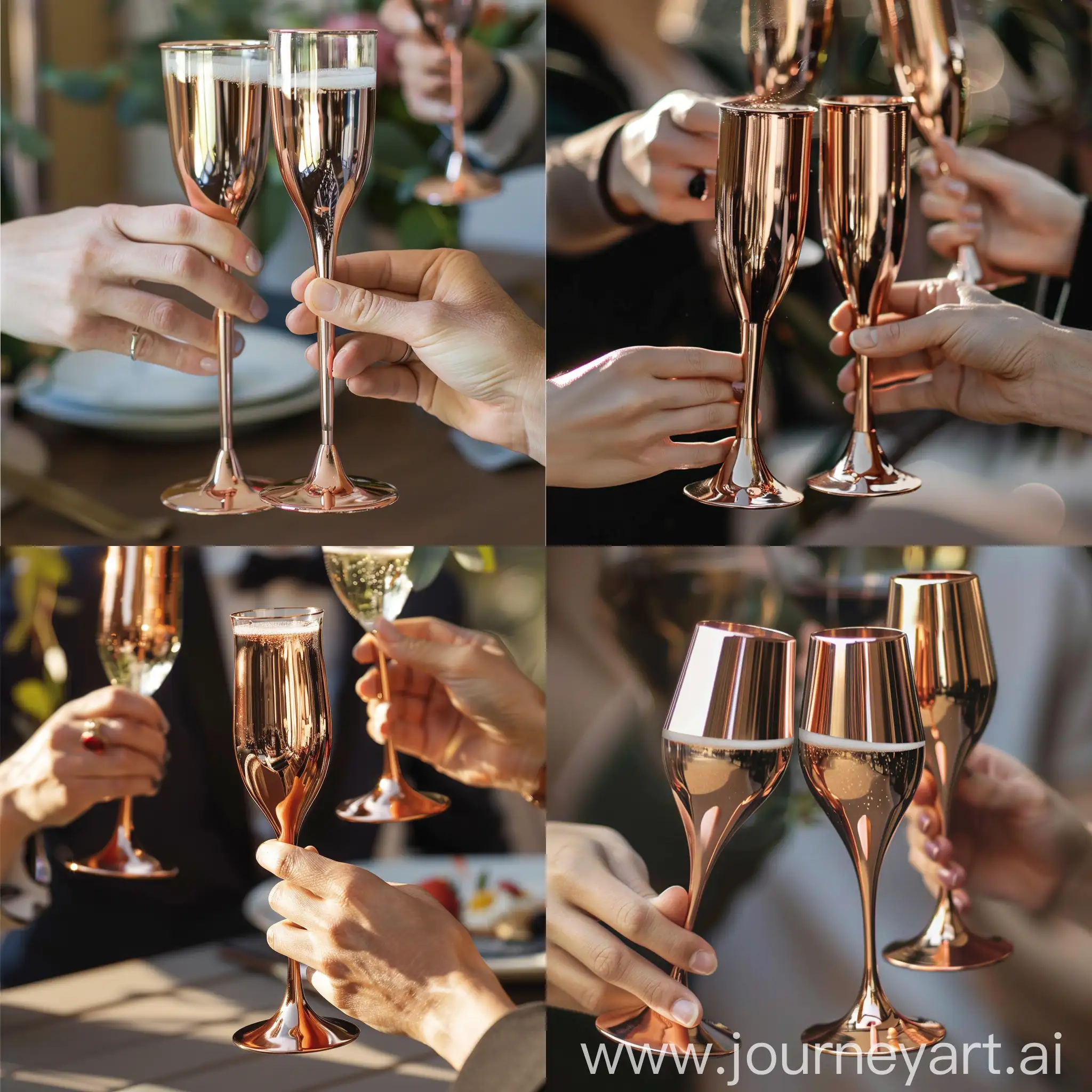 Elegant-Celebration-People-Toasting-with-Copper-Champagne-Flutes