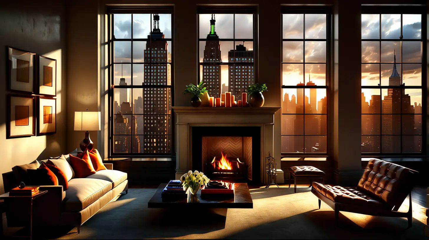 Transitional Loft Interior Design with City View at Dawn