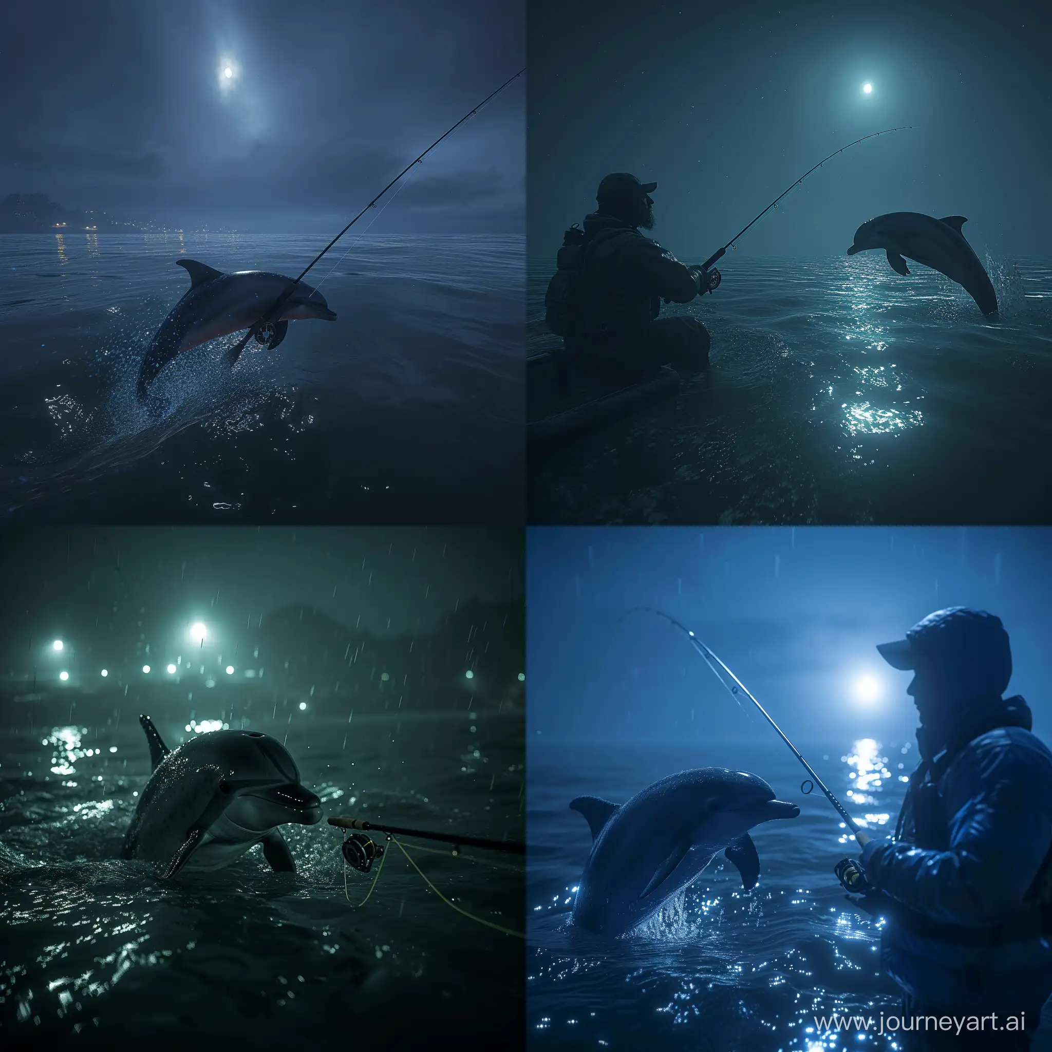 Nighttime-Fishing-Reeling-in-a-Dolphin