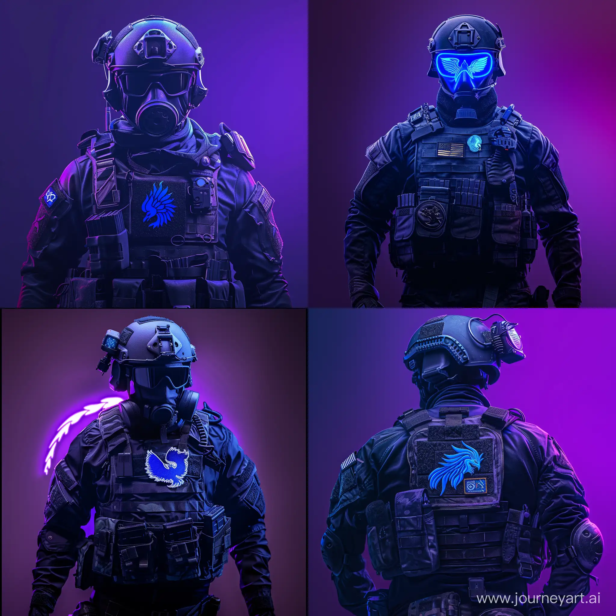 Tactical-Soldier-with-Blue-Phoenix-Patch-in-Neon-Twilight