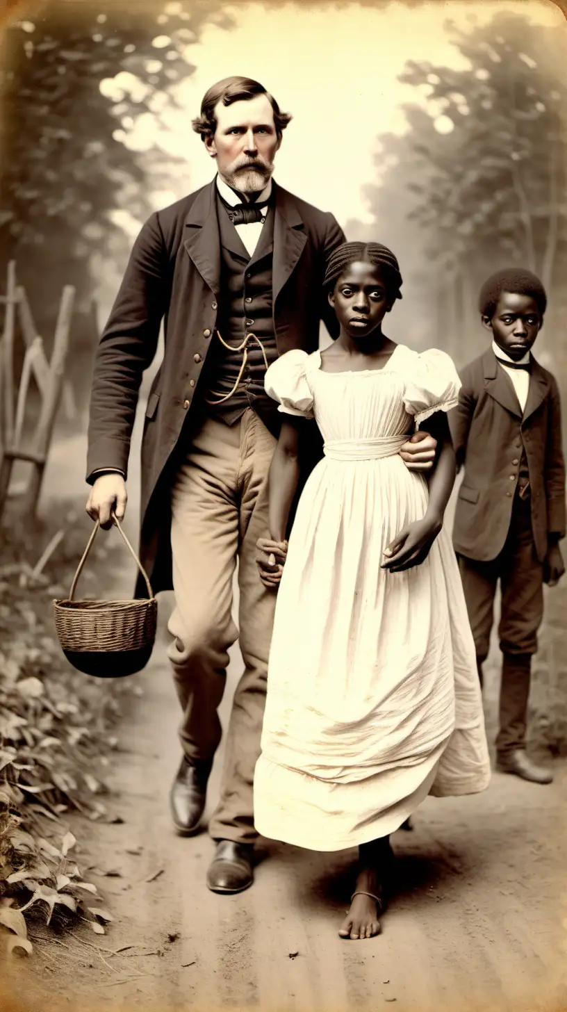 Antebellum Scene Caucasian Man Separating Young Black Child from Parents