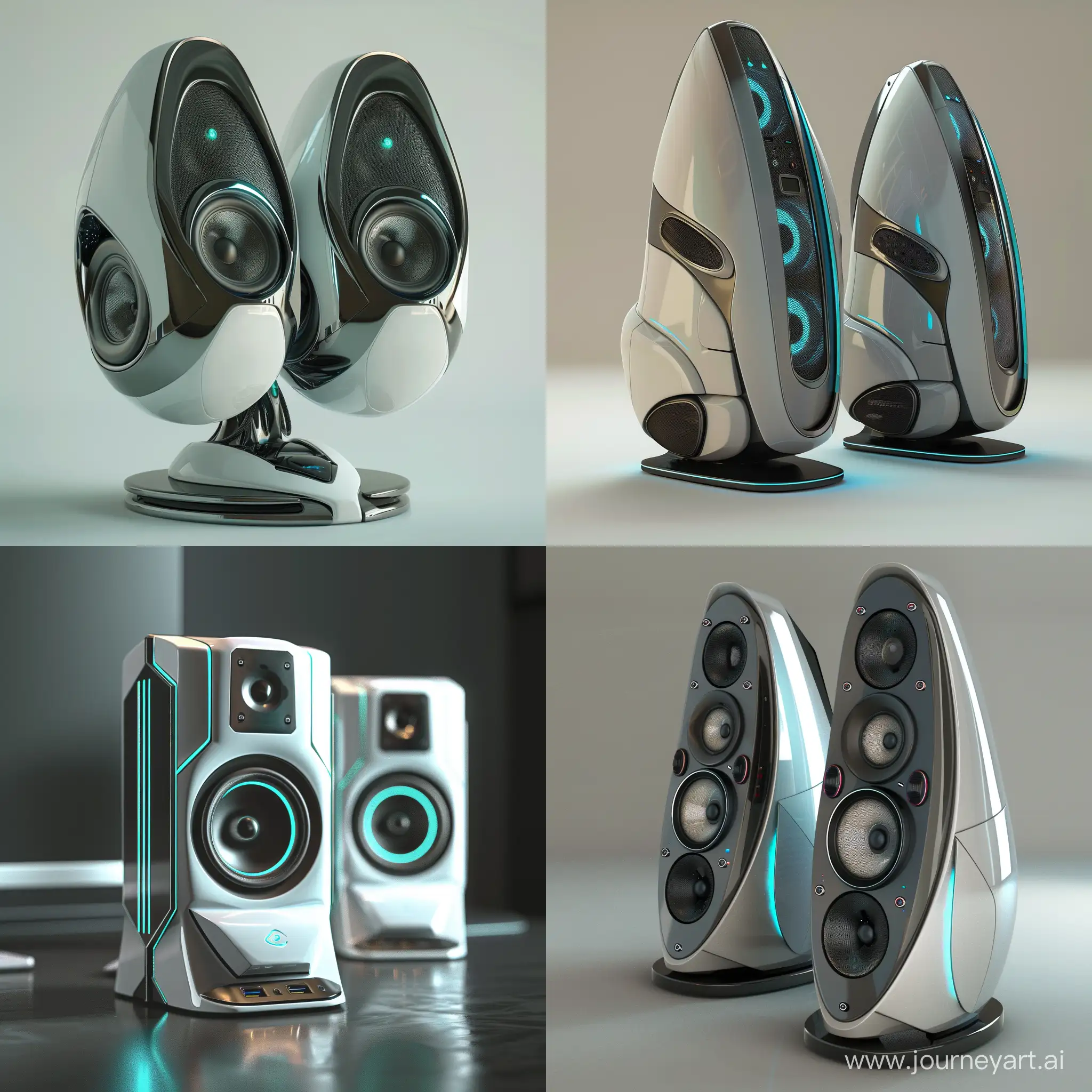 Futuristic PC speakers, world of high tech, world of ergonomics, octane render