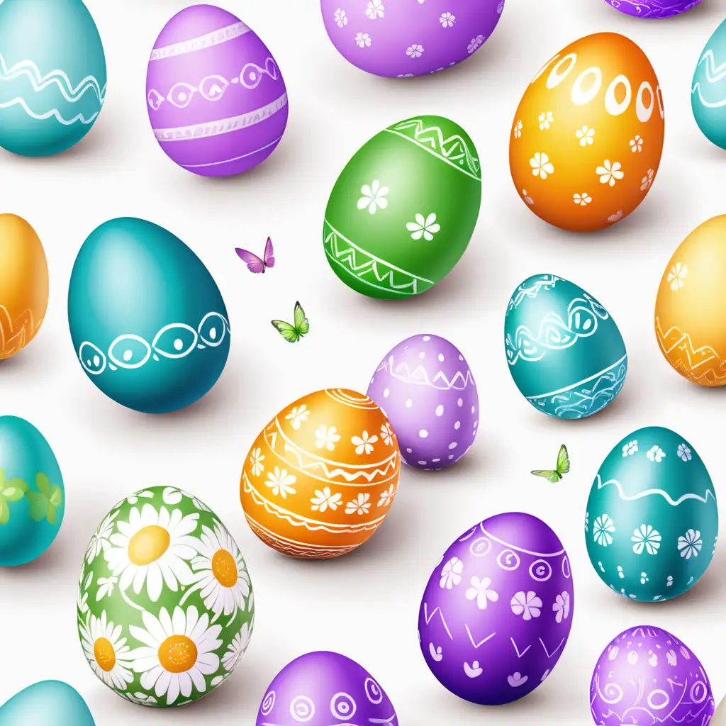 Colorful Easter Eggs on White Background