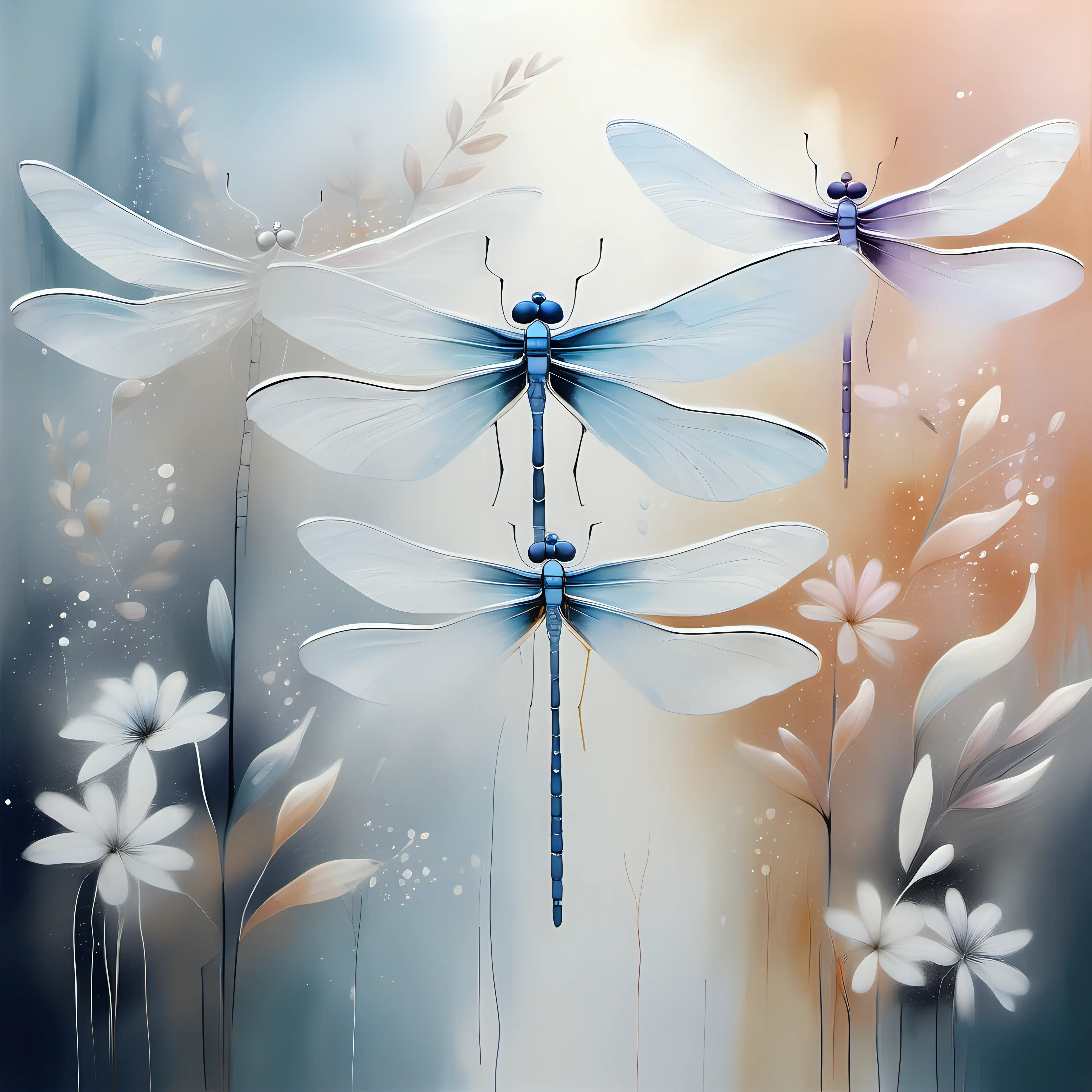 Ethereal Dragonflies Artistic Depiction in Pastel and White Colors