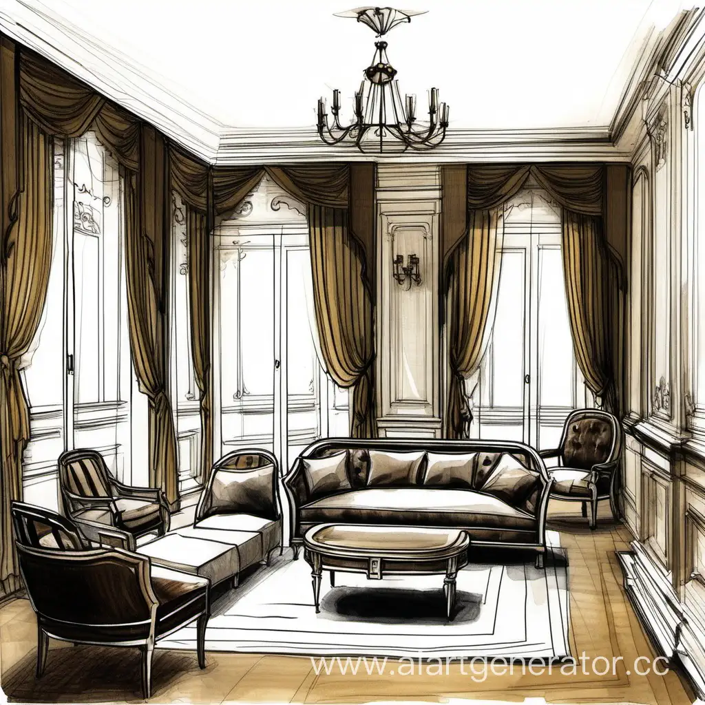 Elegant-Biedermeier-Interior-Sketch-Classic-Style-Drawing