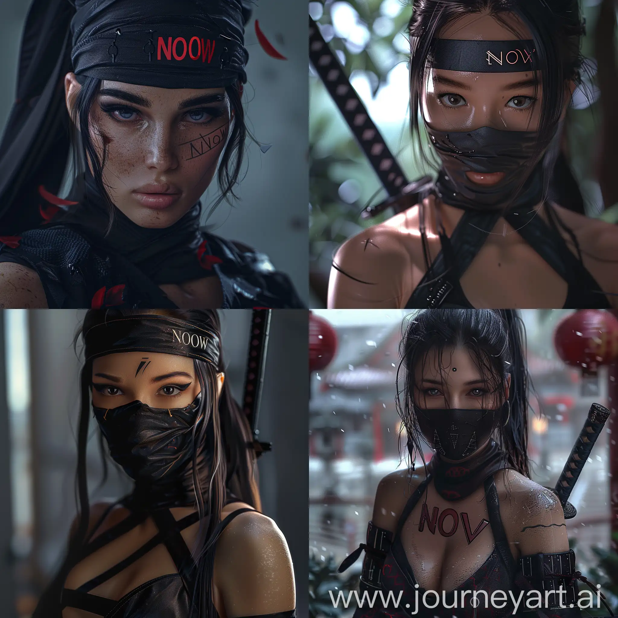 A beautiful ninja woman with the word NOVA written on her 4k realistic

