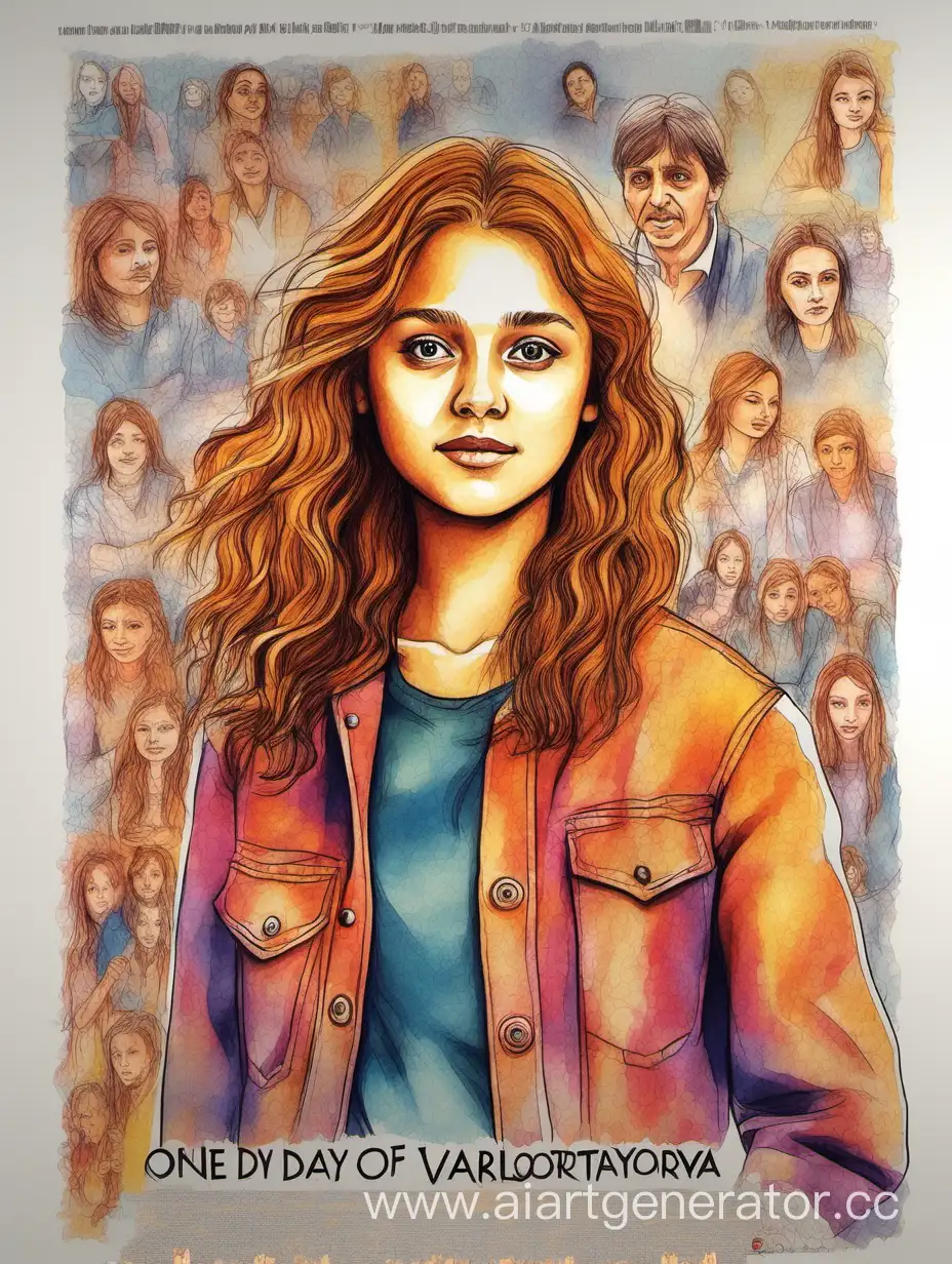 нарисуй цветной постер к фильму "Один день Вари Золотаревой". На постере изобрази девушку 20 лет, главную героиню фильма.