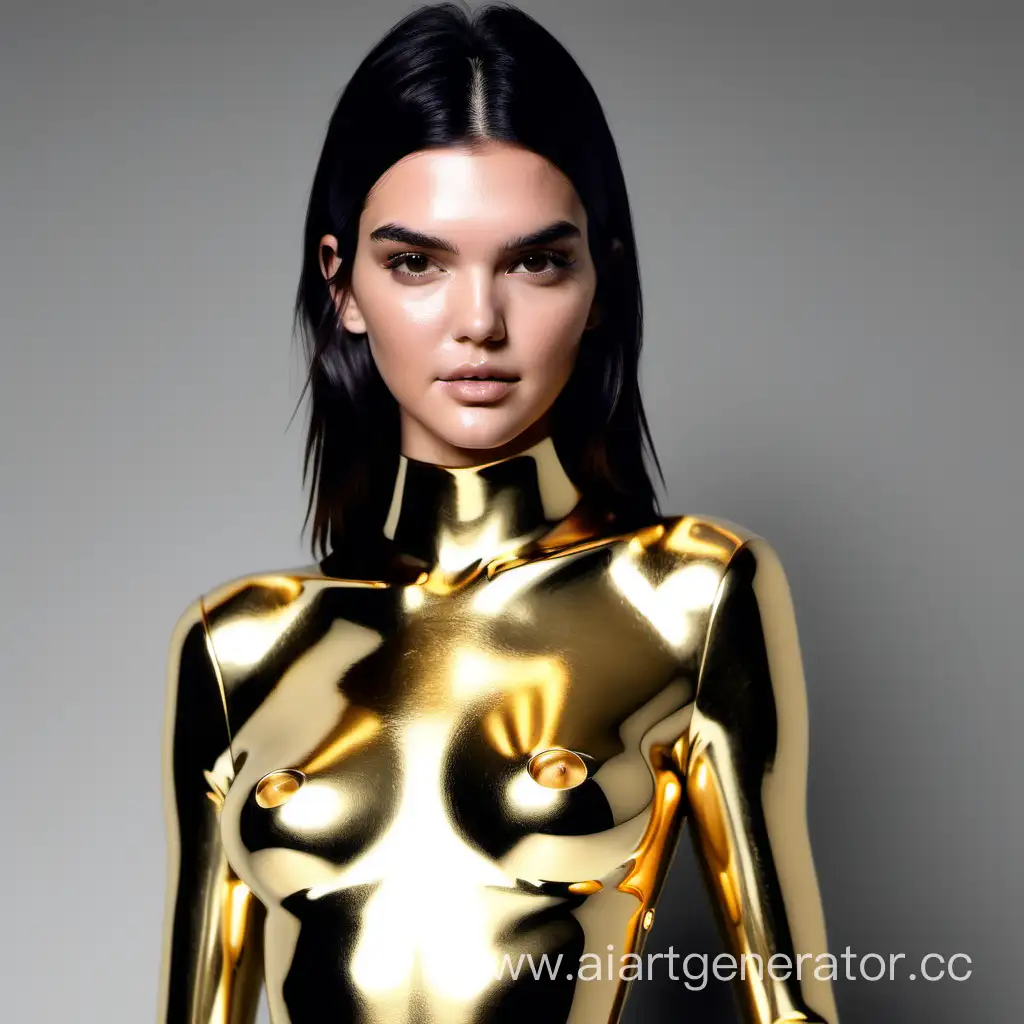 kendall jenner turned into a gold plated statue, full body