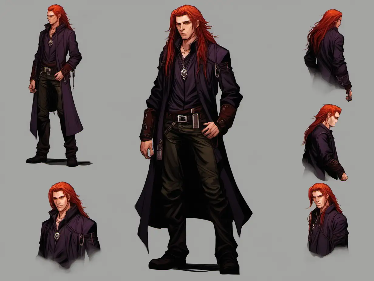 Young Human, male, In his 20s, long red hair, a shadowrun character, mage, no background