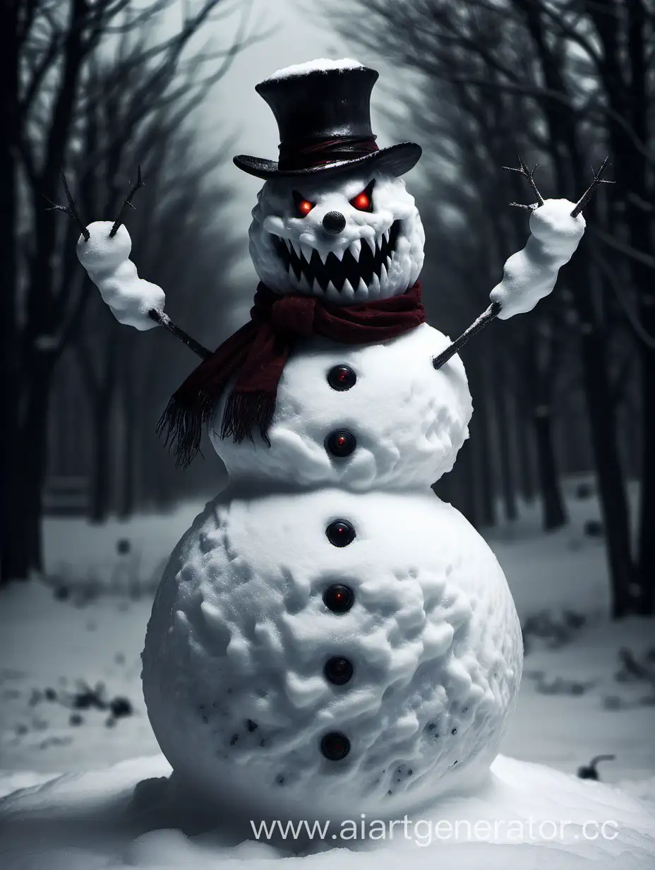 Menacing-Snowman-with-Glowing-Eyes-in-the-Moonlight