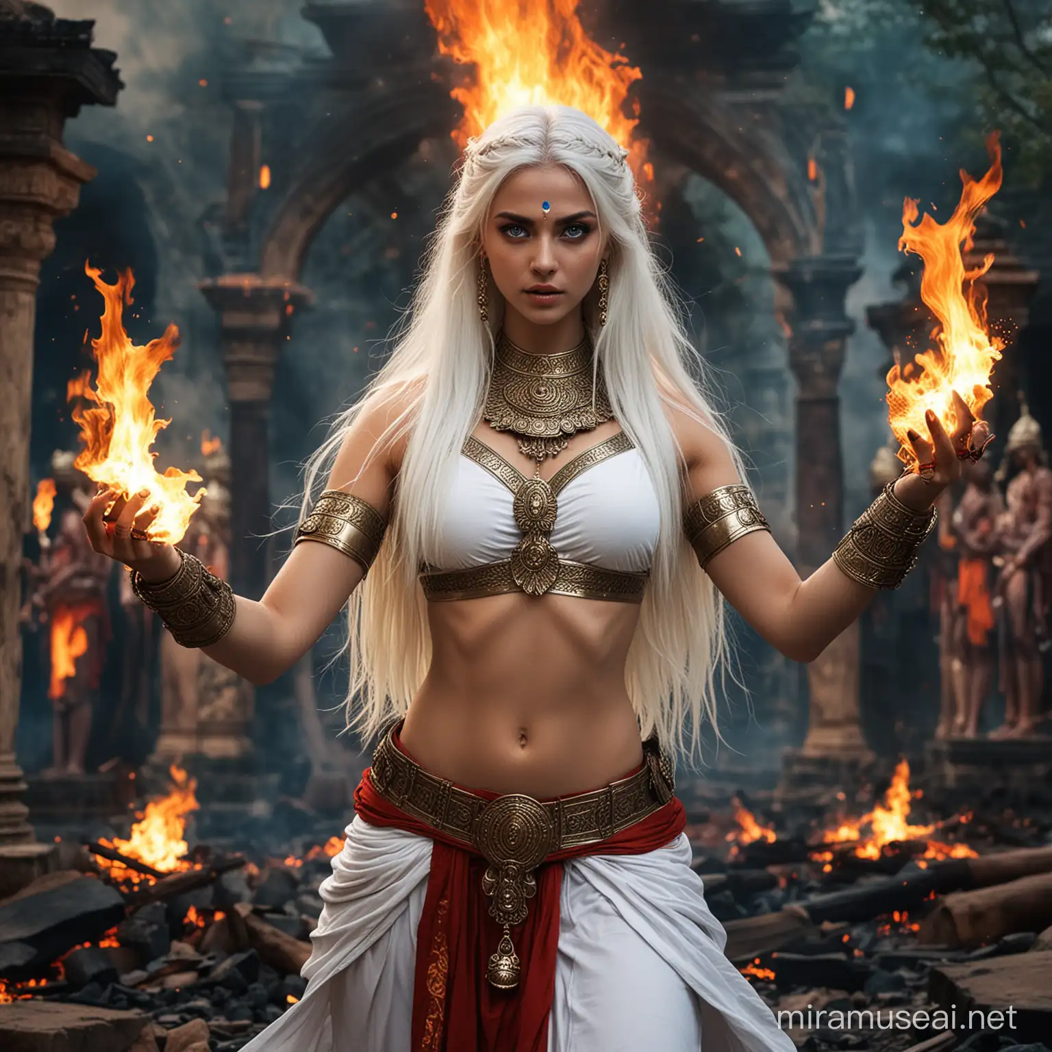 Powerful Hindu Empress Goddess Battling Demons in Fiery Command