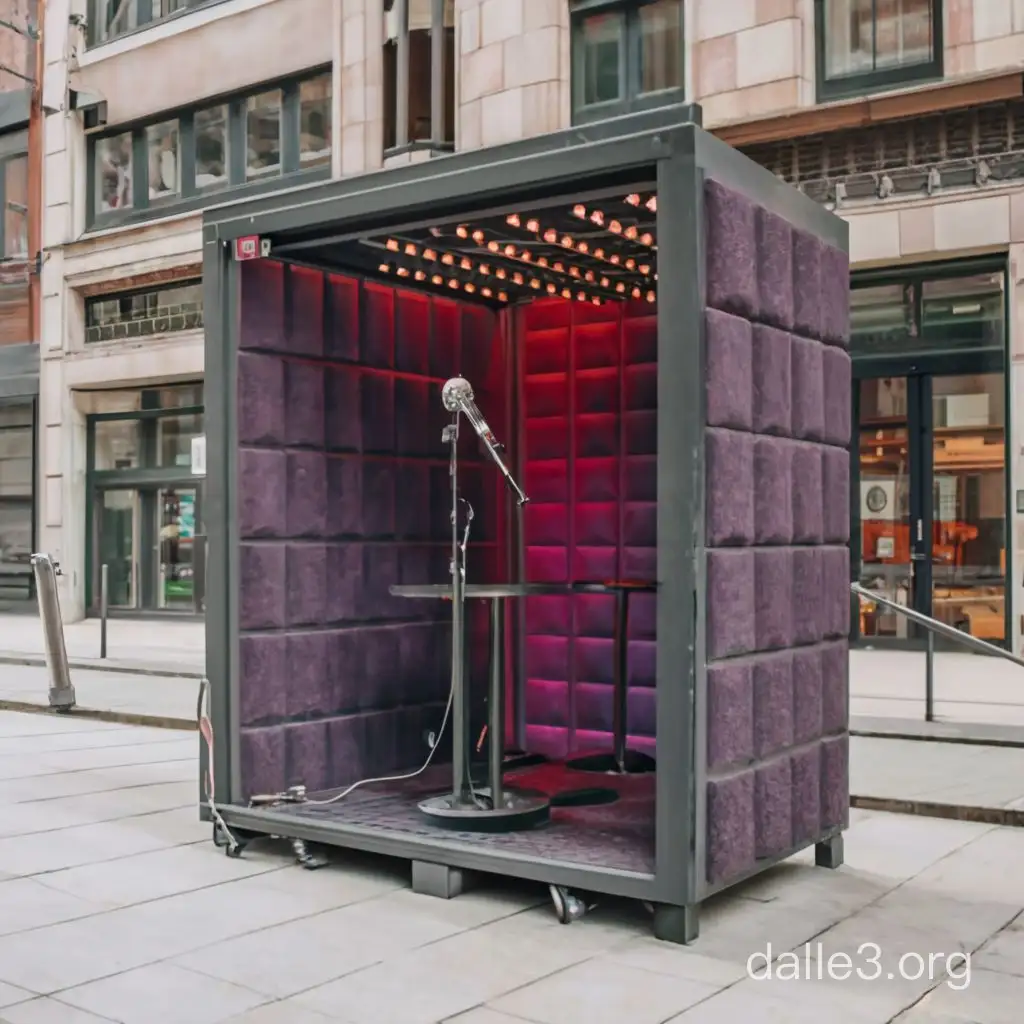 Urban Music Booth Central Purple Mic with Acoustic Panels | Dalle3 AI