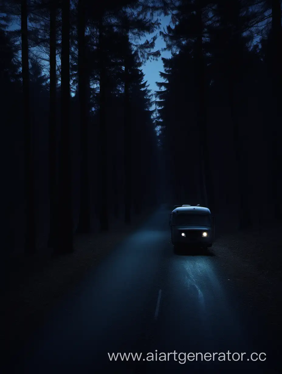 Mysterious-Night-Scene-with-Silhouetted-Figures-by-an-Old-Trailer-in-the-Forest