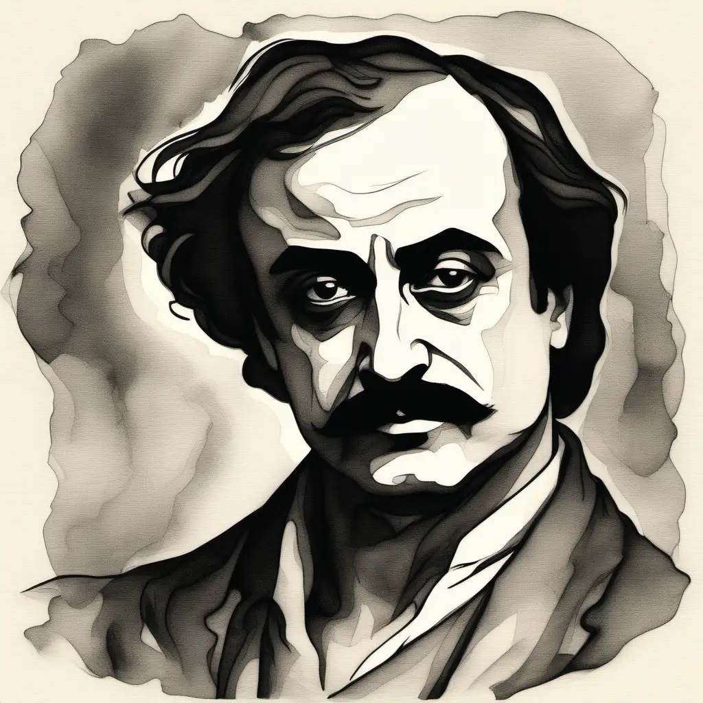 Portrait of a Kahlil Gibran black ink style art