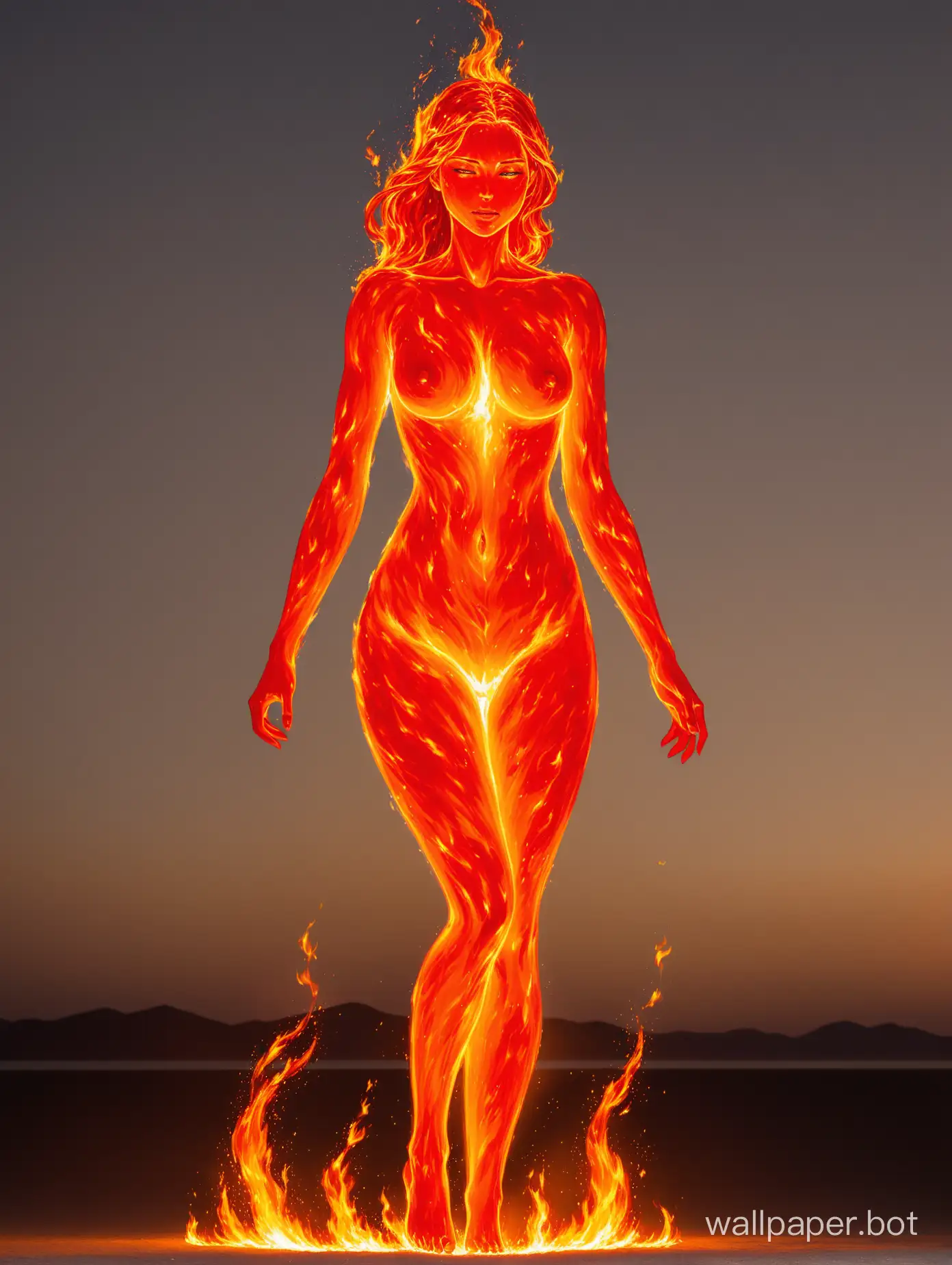A naked woman made entirely of fire