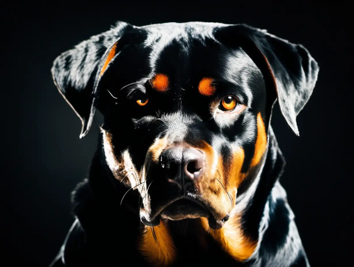 Intense Stare Angry Rottweiler Captured in Black Background