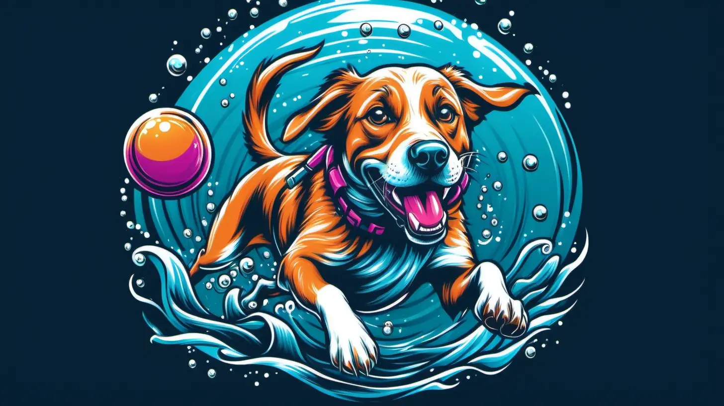 Vibrant Underwater Scene Happy Dog Chasing Ball