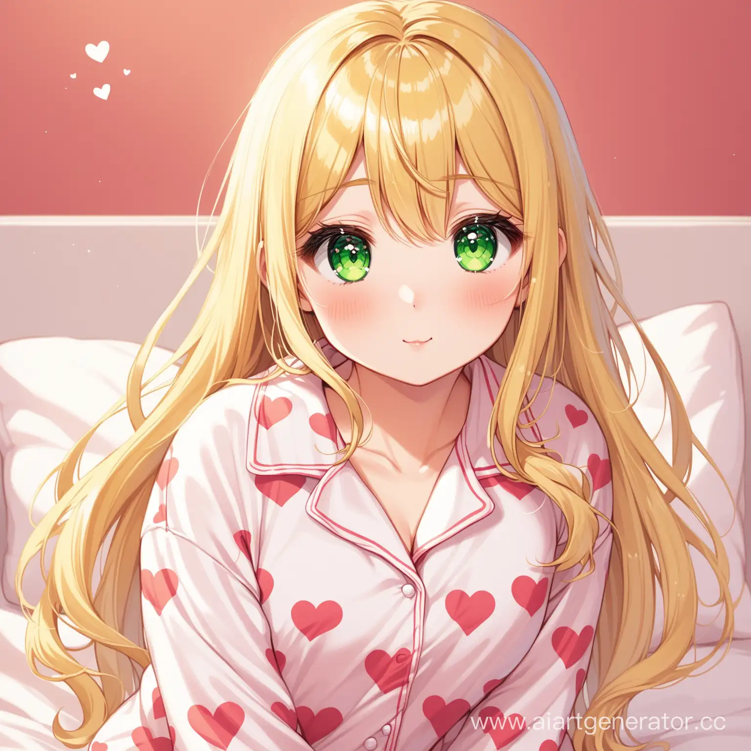 Adorable-Girl-with-Long-Blonde-Hair-in-Heart-Pattern-Pajamas