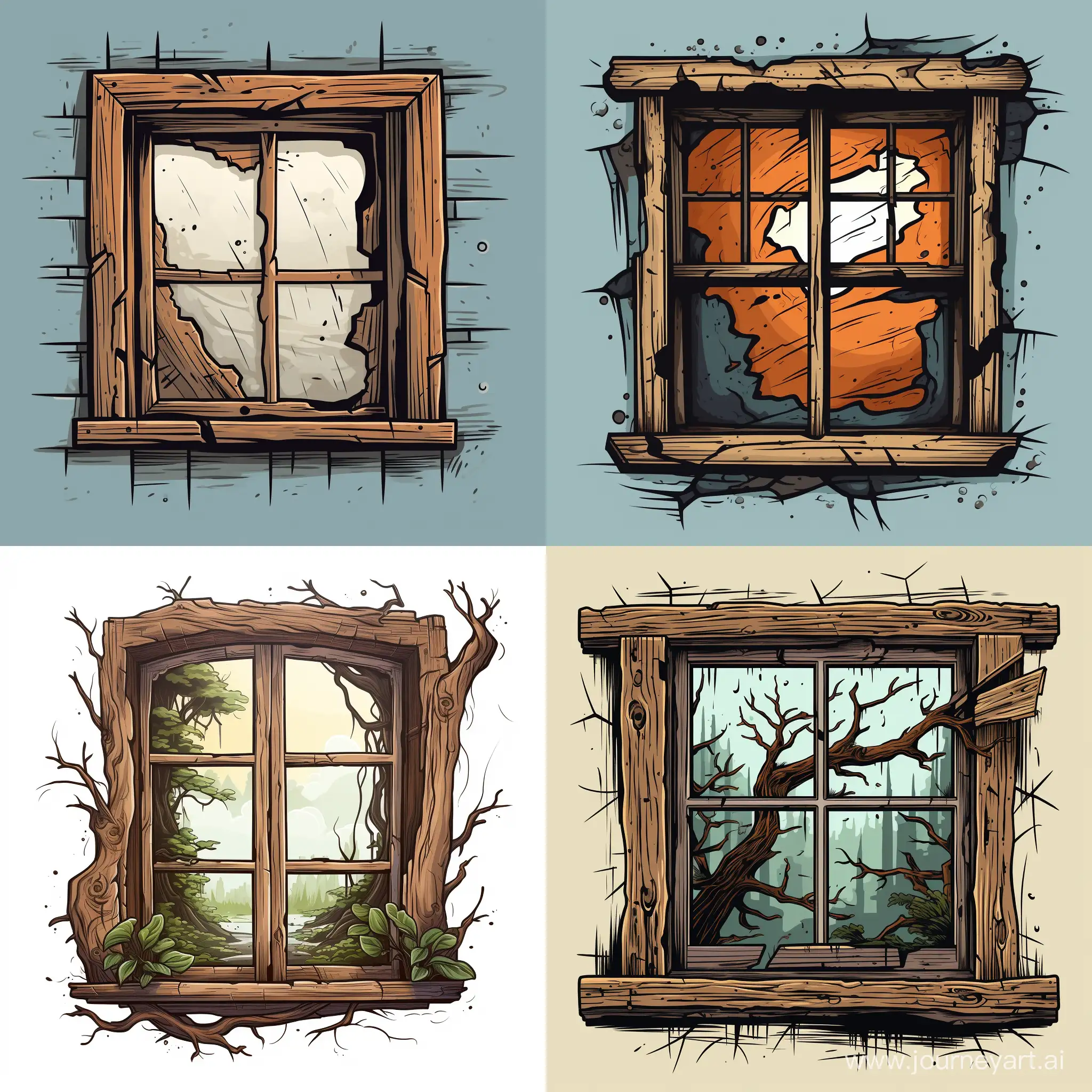 Old worn window in rustic vector style