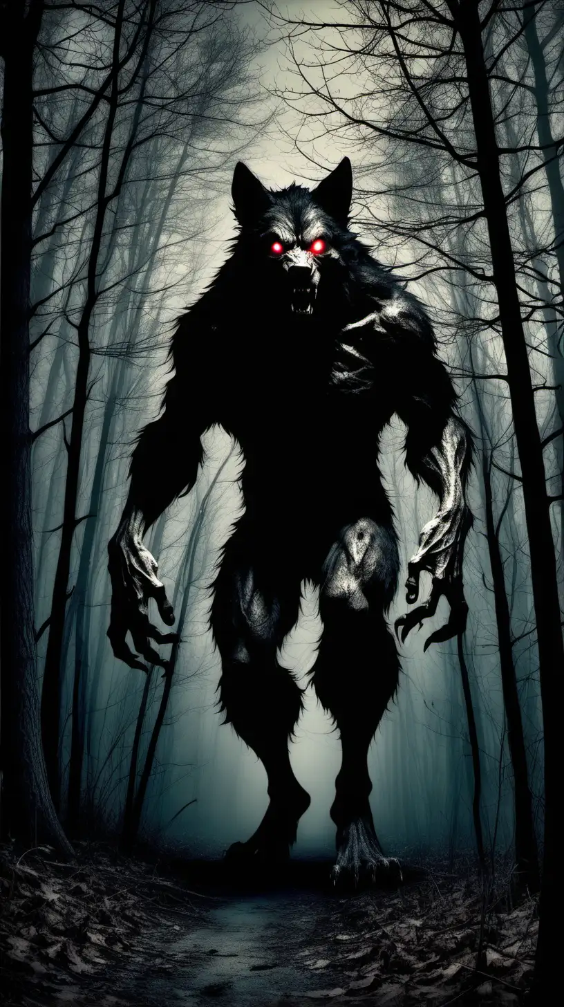 "Enter the Enigma of Michigan's Dogman: Visualize the mysterious werewolf lurking in the shadows of Michigan's dark forests. Explore the chilling legends and real-life encounters that have left locals on edge."