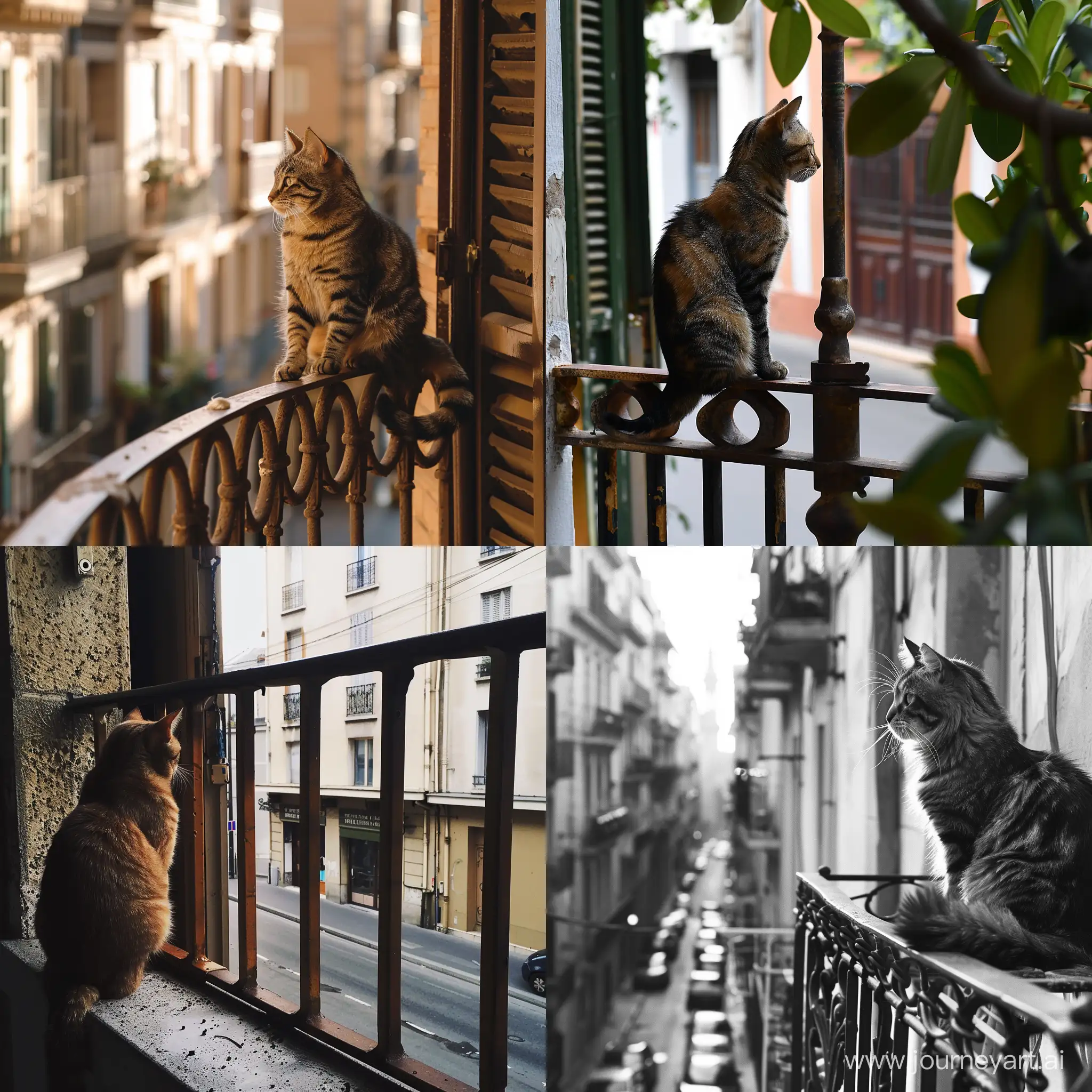 Observant-Cat-Enjoying-Street-Views-from-Balcony