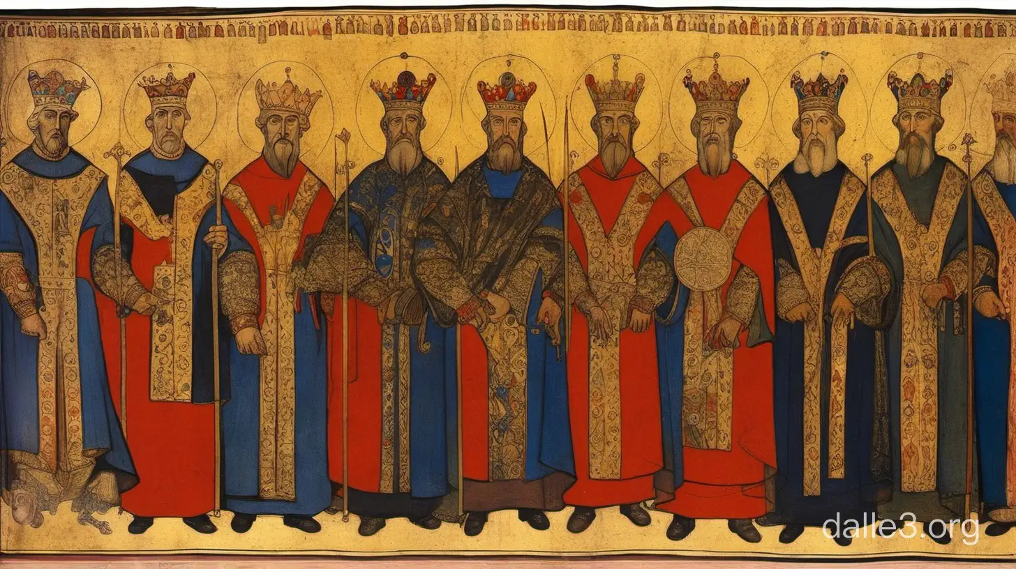 Portrait of 13th Century Russian King with Subordinate Princes | Dalle3 AI