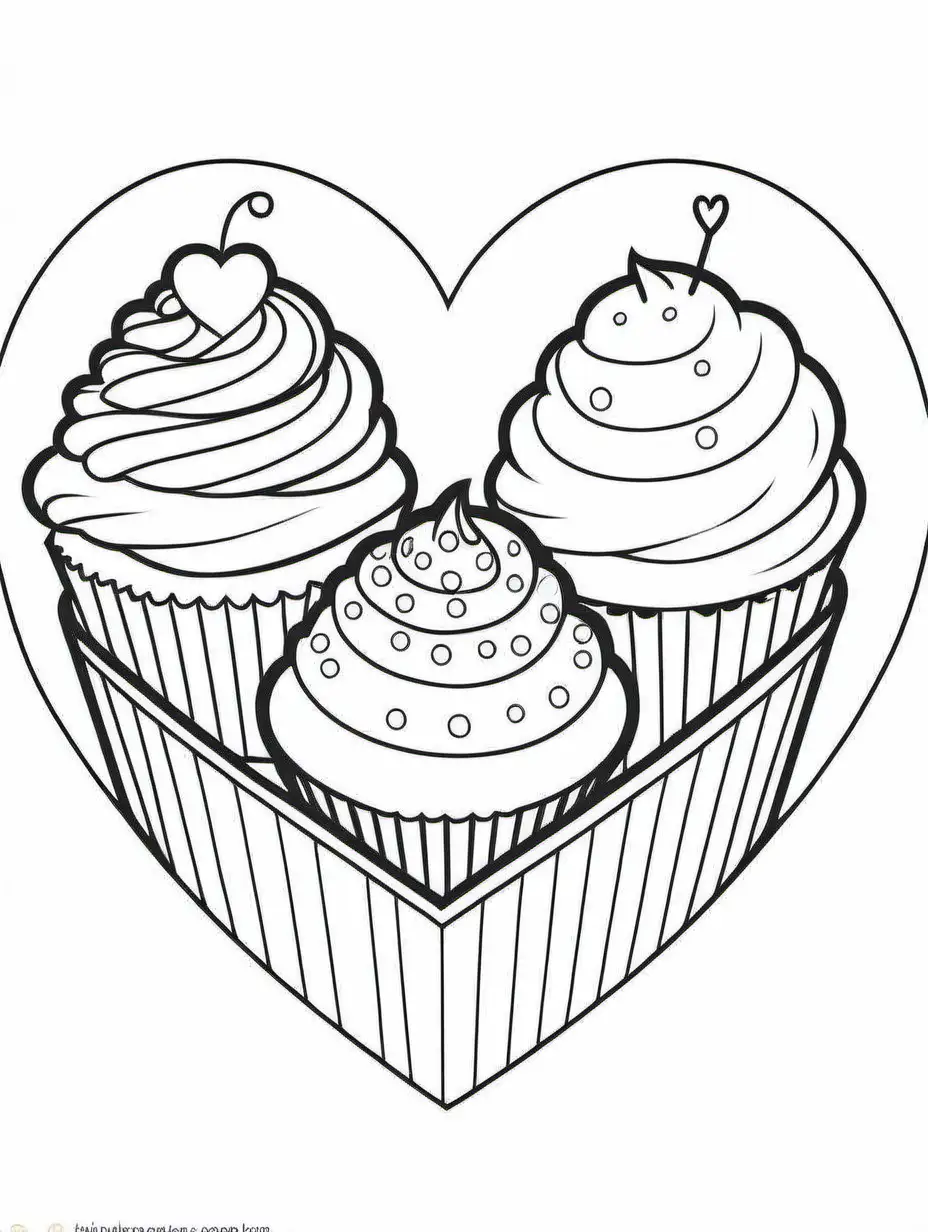 Heartshaped-Coloring-Page-with-Various-Cupcakes-for-Kids