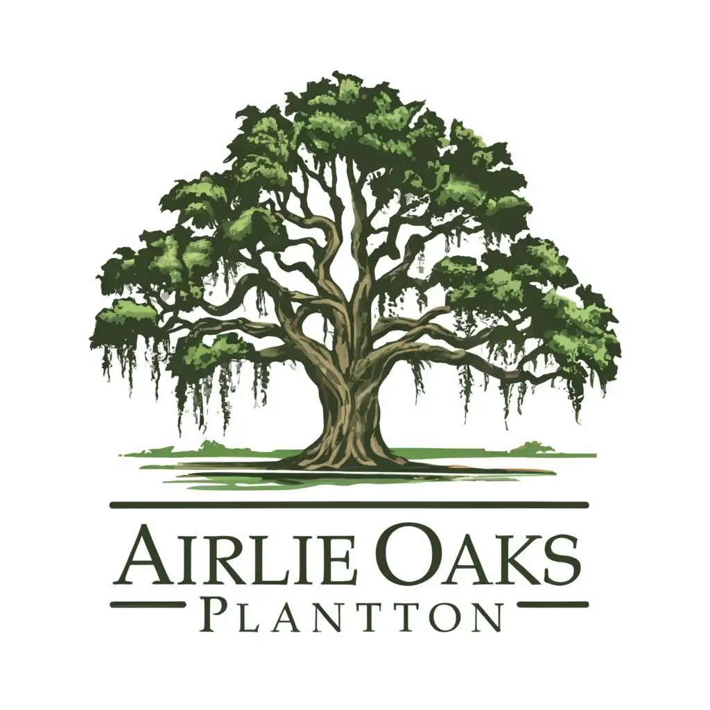 a logo design,with the text "Airlie Oaks Plantation", main symbol:Oak tree, pond, established 1786,Moderate,clear background