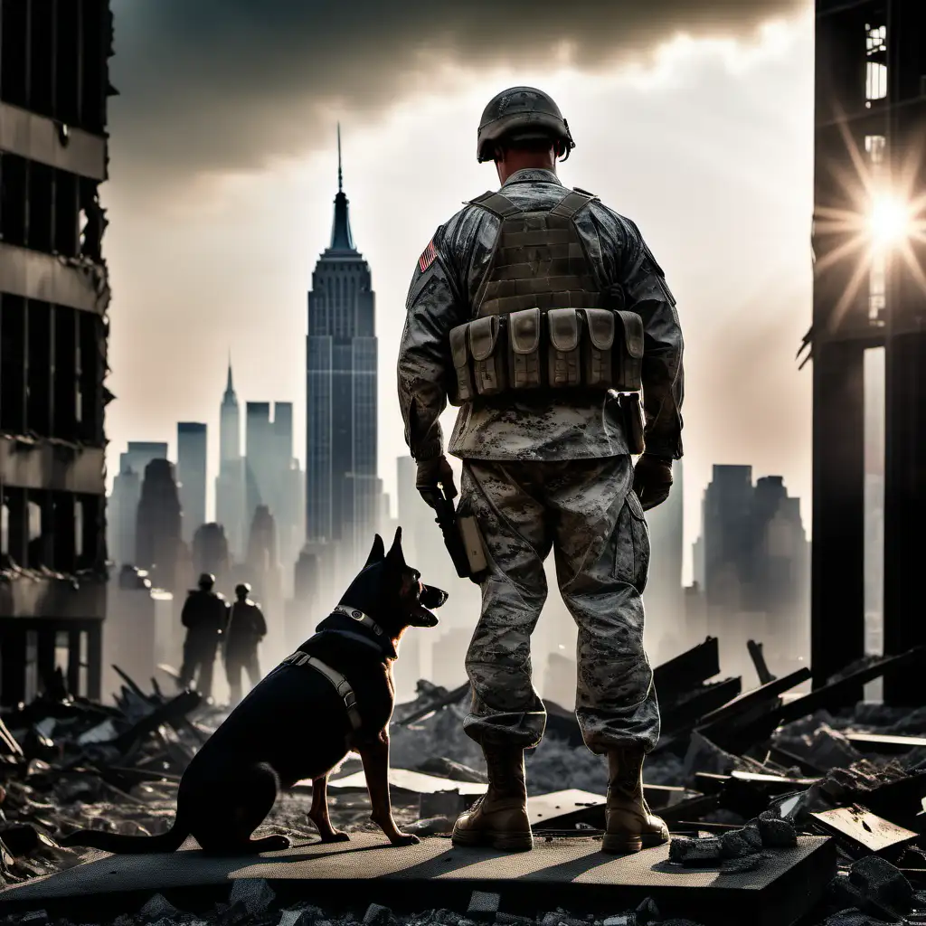 Loyal Soldier and Canine Companion Amidst Devastation in NYC