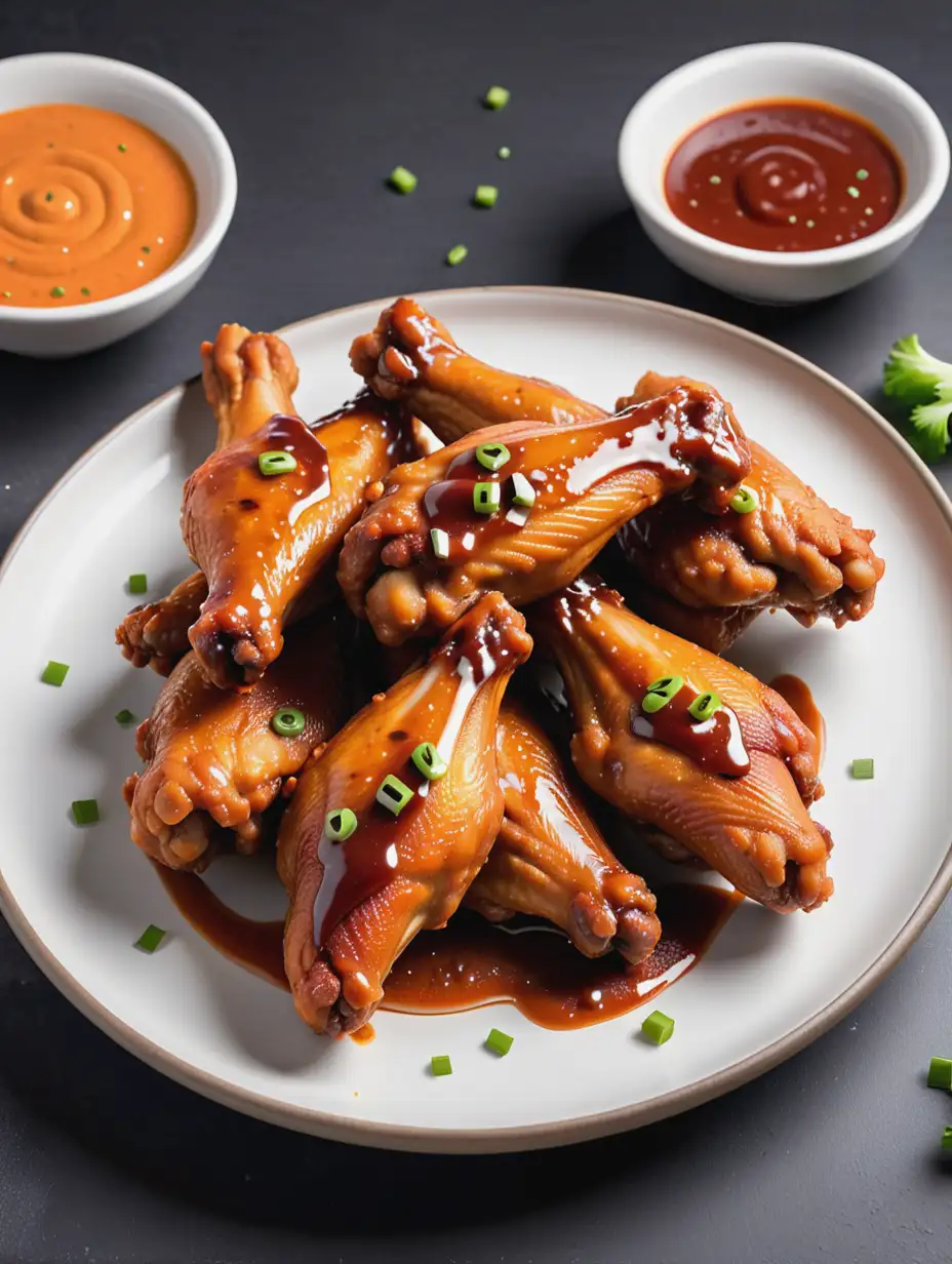 Two plates of chicken wings with unique sauce coatings.