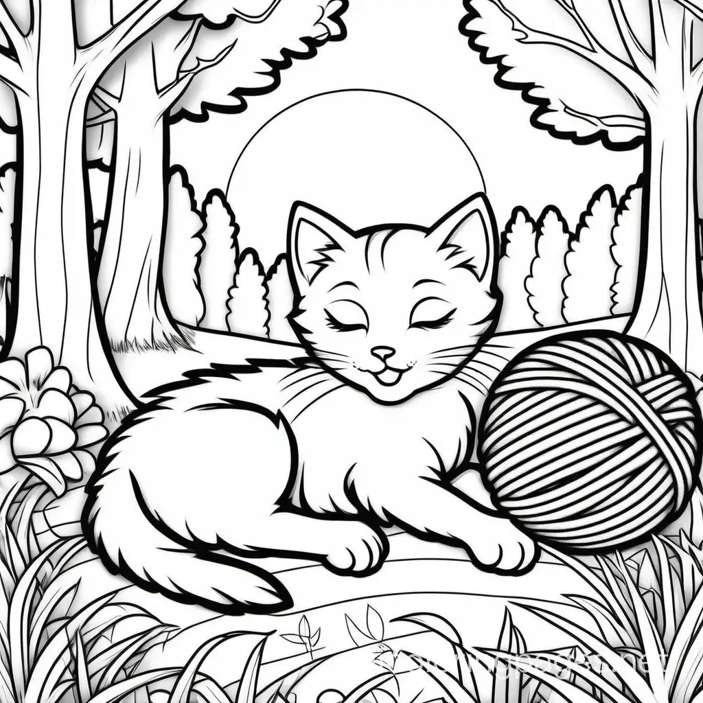 Adorable-Baby-Kitten-and-Puppy-Playing-with-Yarn-in-Sunny-Park-Coloring-Page