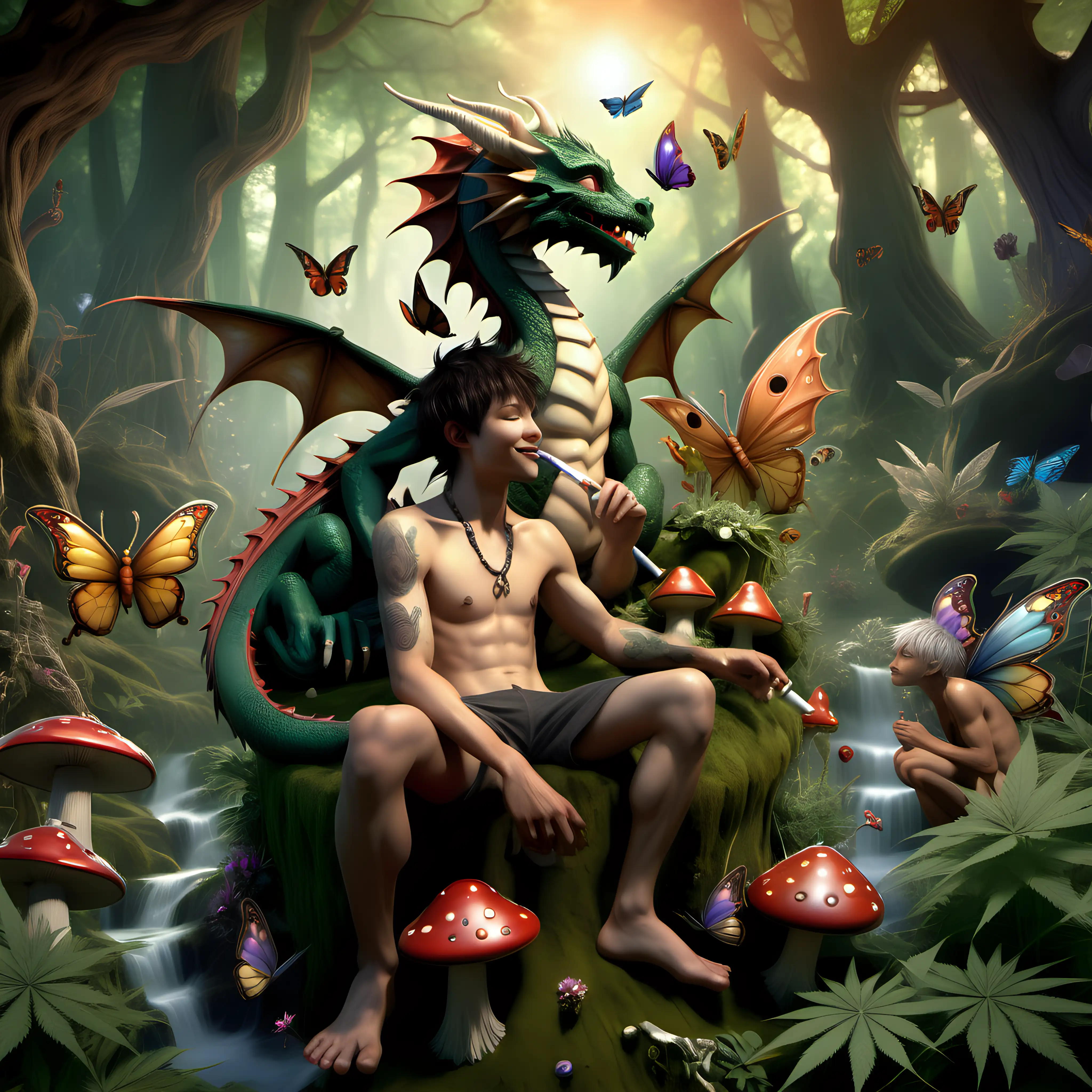 Enchanting Moment Dragon Boys Romantic Retreat in a Cannabis Forest
