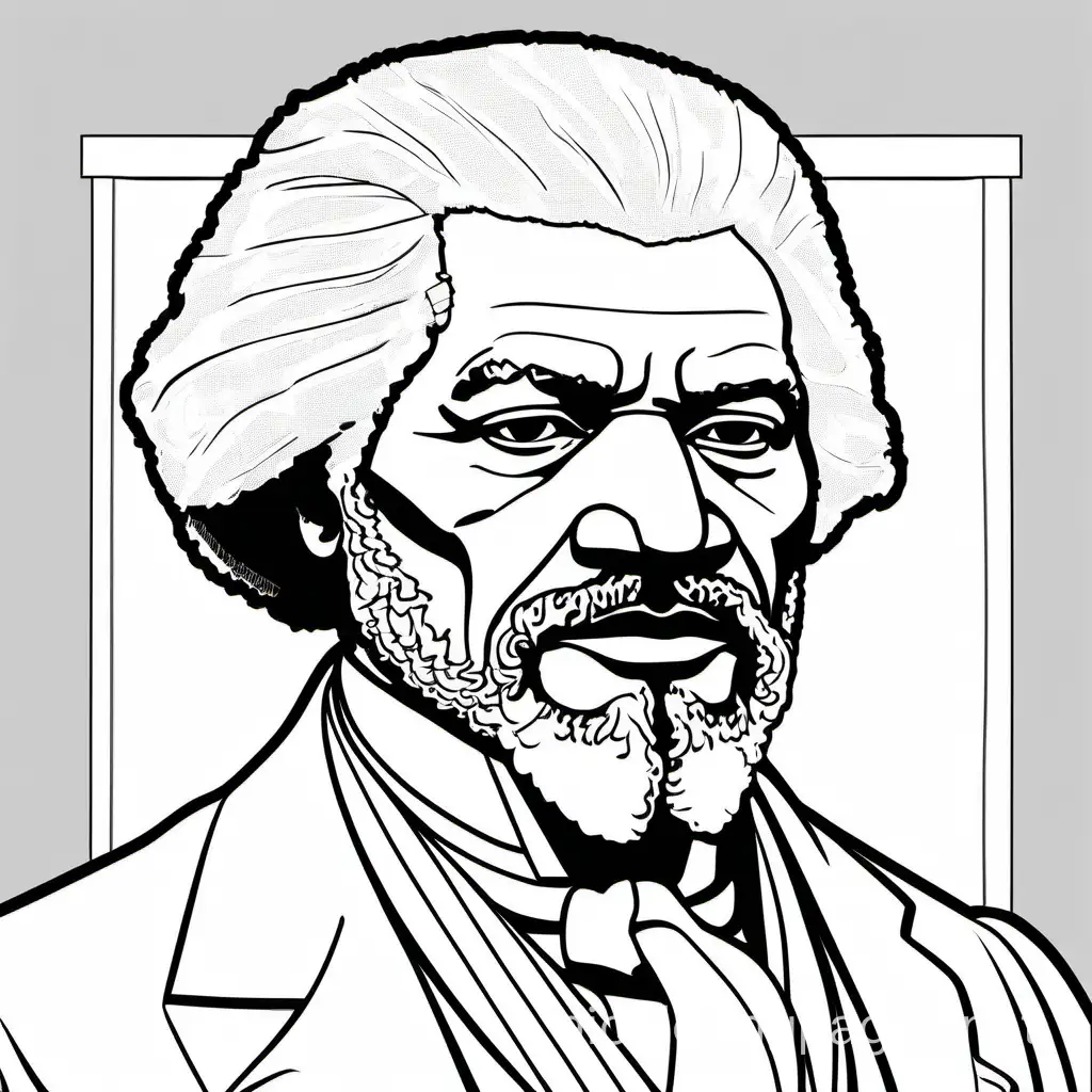 Frederick Douglass Coloring Page, white background, Coloring Page, black and white, line art, white background, Simplicity, Ample White Space. The background of the coloring page is plain white to make it easy for young children to color within the lines. The outlines of all the subjects are easy to distinguish, making it simple for kids to color without too much difficulty