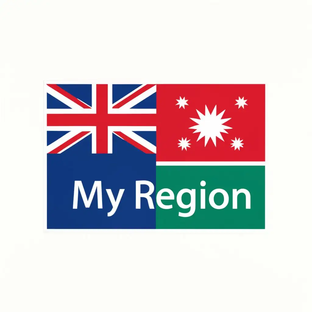 logo, australia flag, with the text "My region Victoria", typography