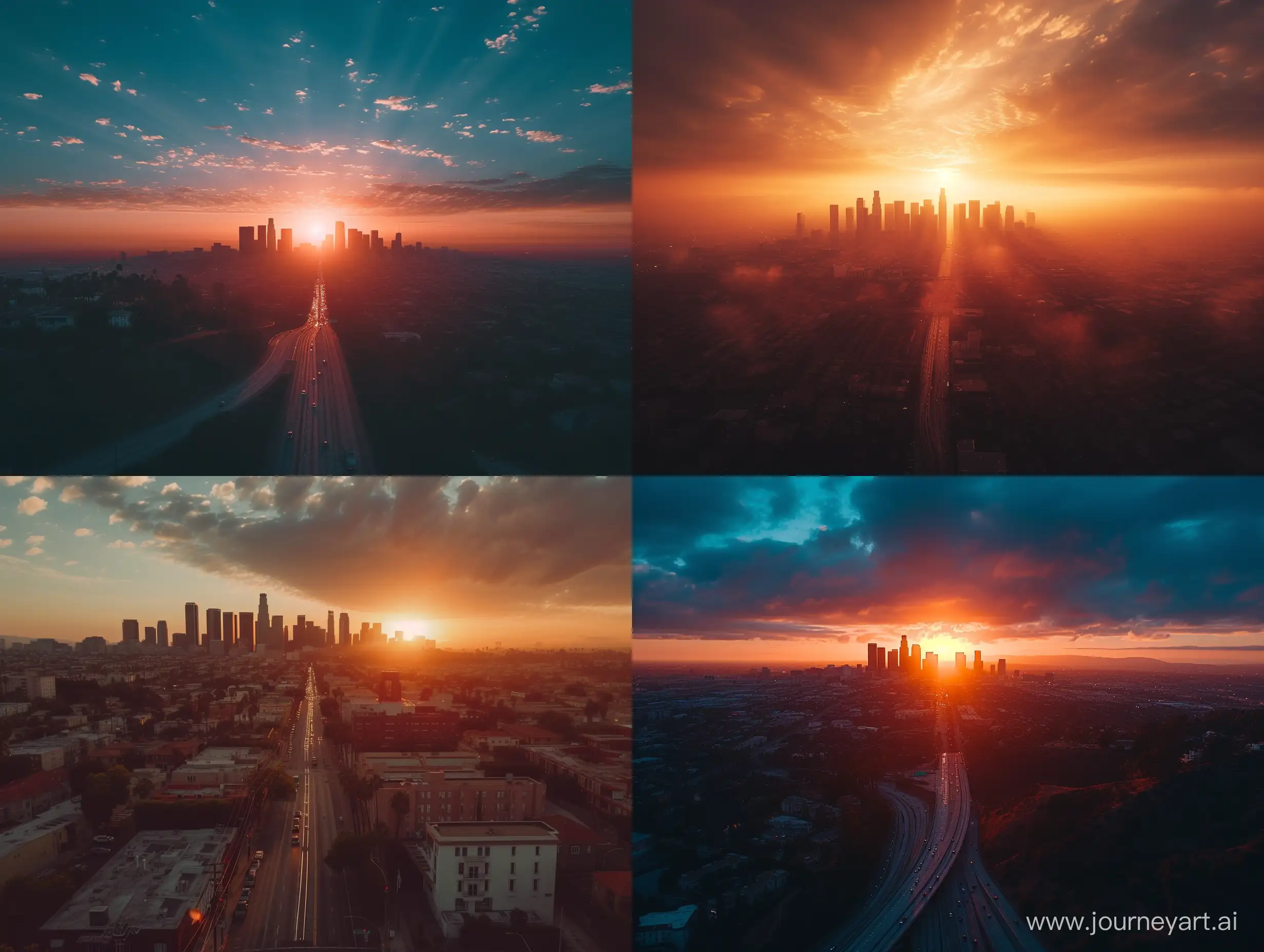 Detailed-Moody-Sunset-Scenes-of-Los-Angeles-City-Raw-Drone-View