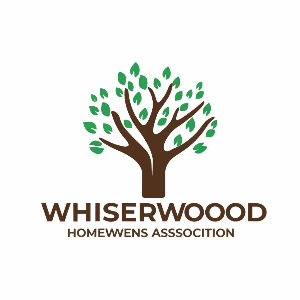 a logo design,with the text "WHISPERWOOD HOMEOWNERS ASSOCIATION", main symbol:Tree,Moderate,be used in Nonprofit industry,clear background